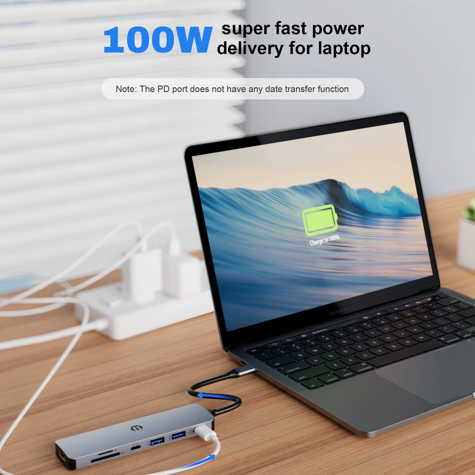 TOTU USB C Hub 7-in-1 docking station with 4K HDMI, USB 3.0 ports, and 100W charging in a compact design