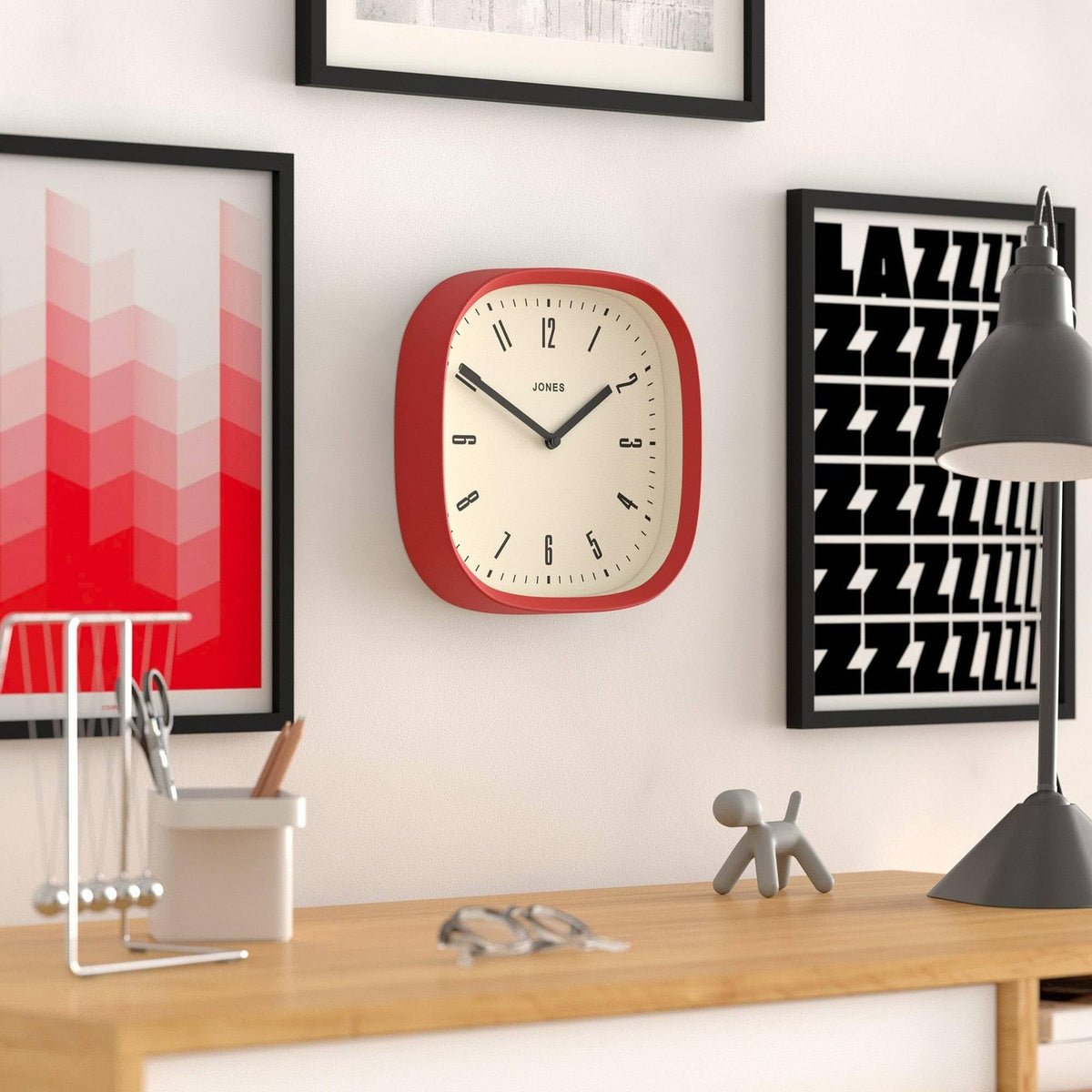 Jones Clocks Marvel wall clock, 10-inch modern retro rounded square design with Marvel-themed graphics, stylish and cool home decor.