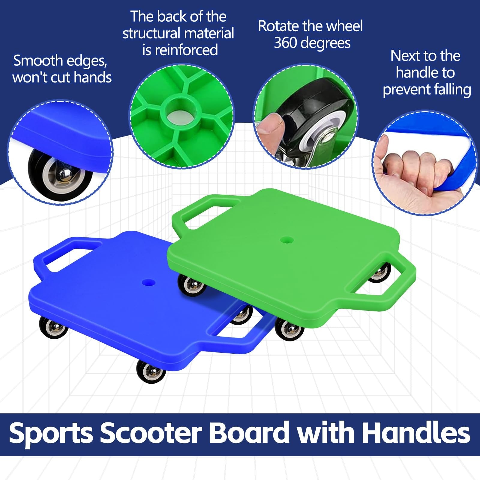 Two SUNYIWJIE sports scooter boards with handles, colorful plastic sitting scooters for kids, suitable for active play and outdoor fun.