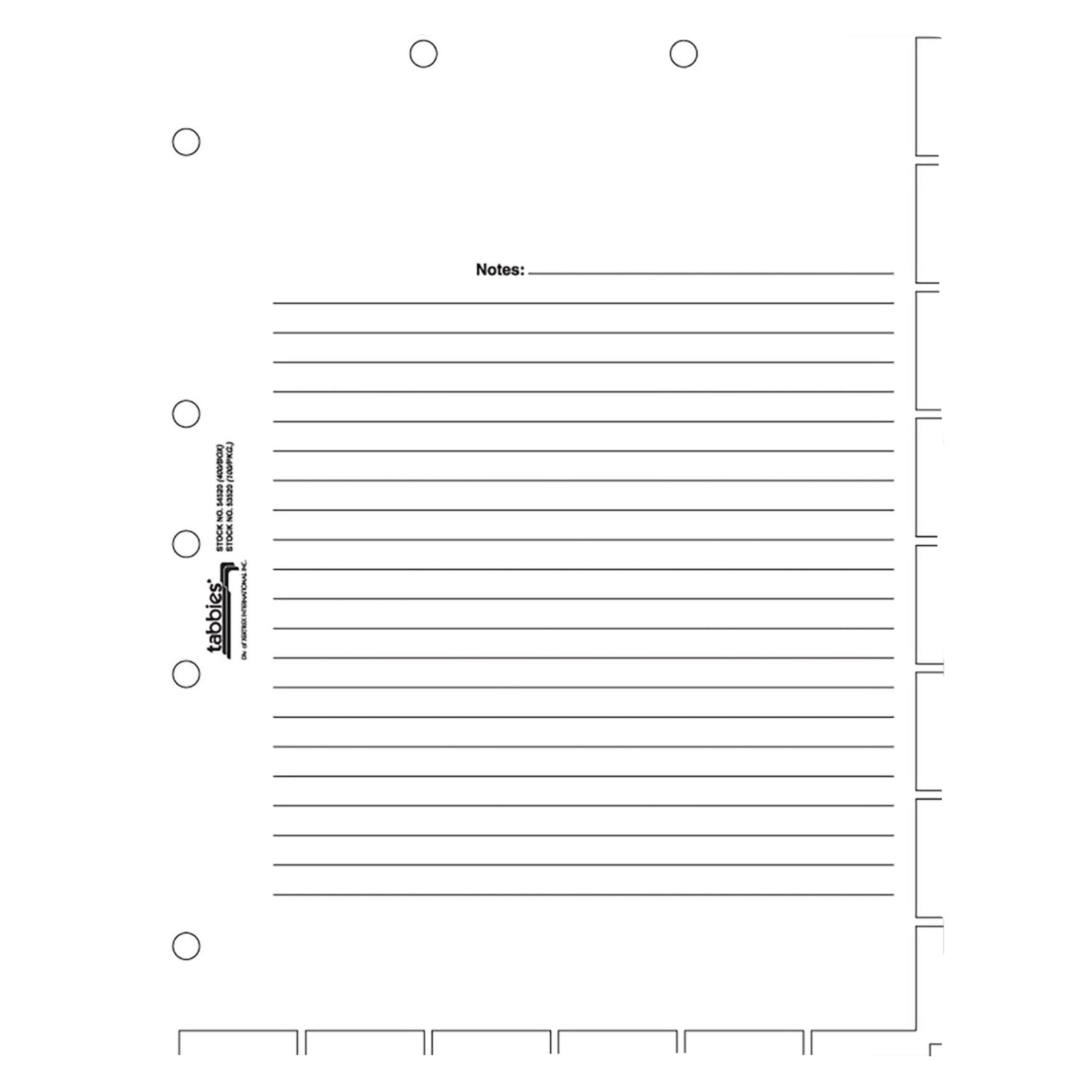 Tabbies TAB54520 medical chart index divider sheets in white, 10 sheets shown for organizing medical records.