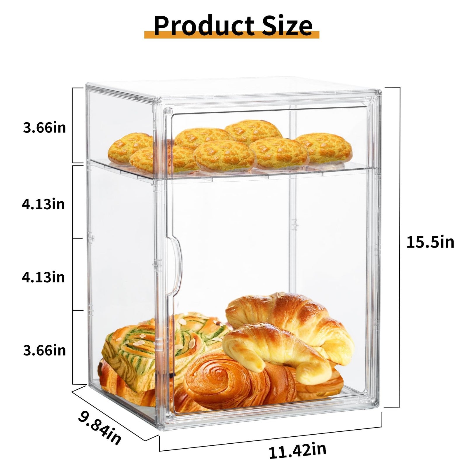 Attelite 4-layer adjustable clear pastry display case with bread boxes, ideal for kitchen or bakery organization.