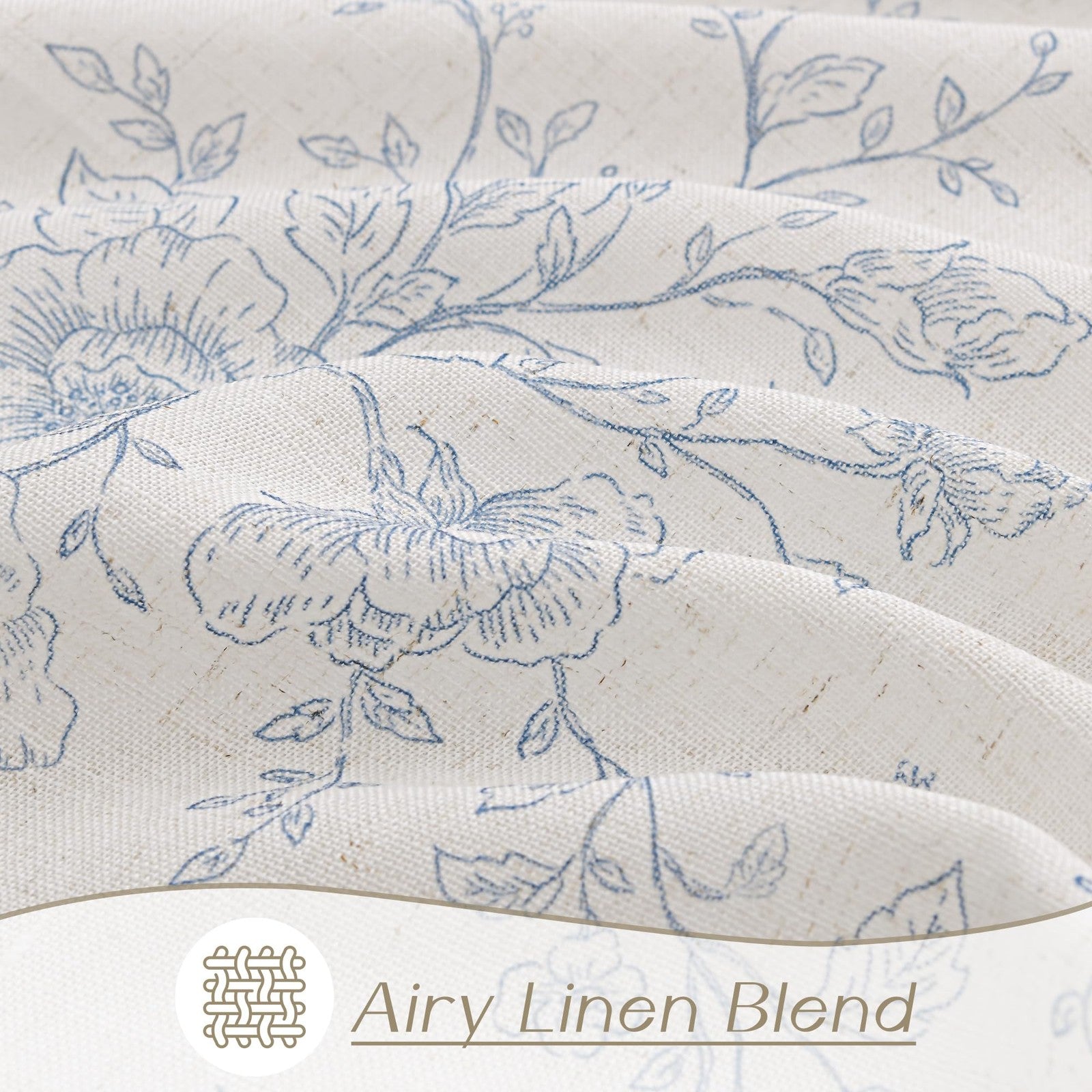 Blue floral curtains with back tab header, 63-inch length, designed for farmhouse living rooms to filter light, by Meikelor.