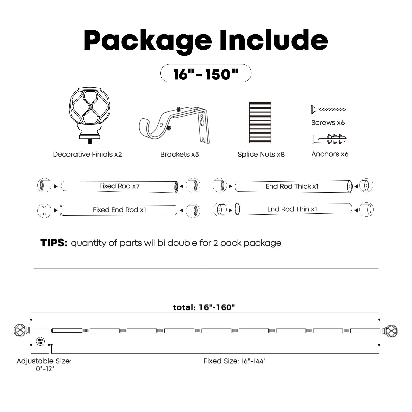 WIN4ALL 2-pack bronze heavy duty curtain rods for windows, 72 to 144 inches, 1 inch diameter, shown mounted on a window.