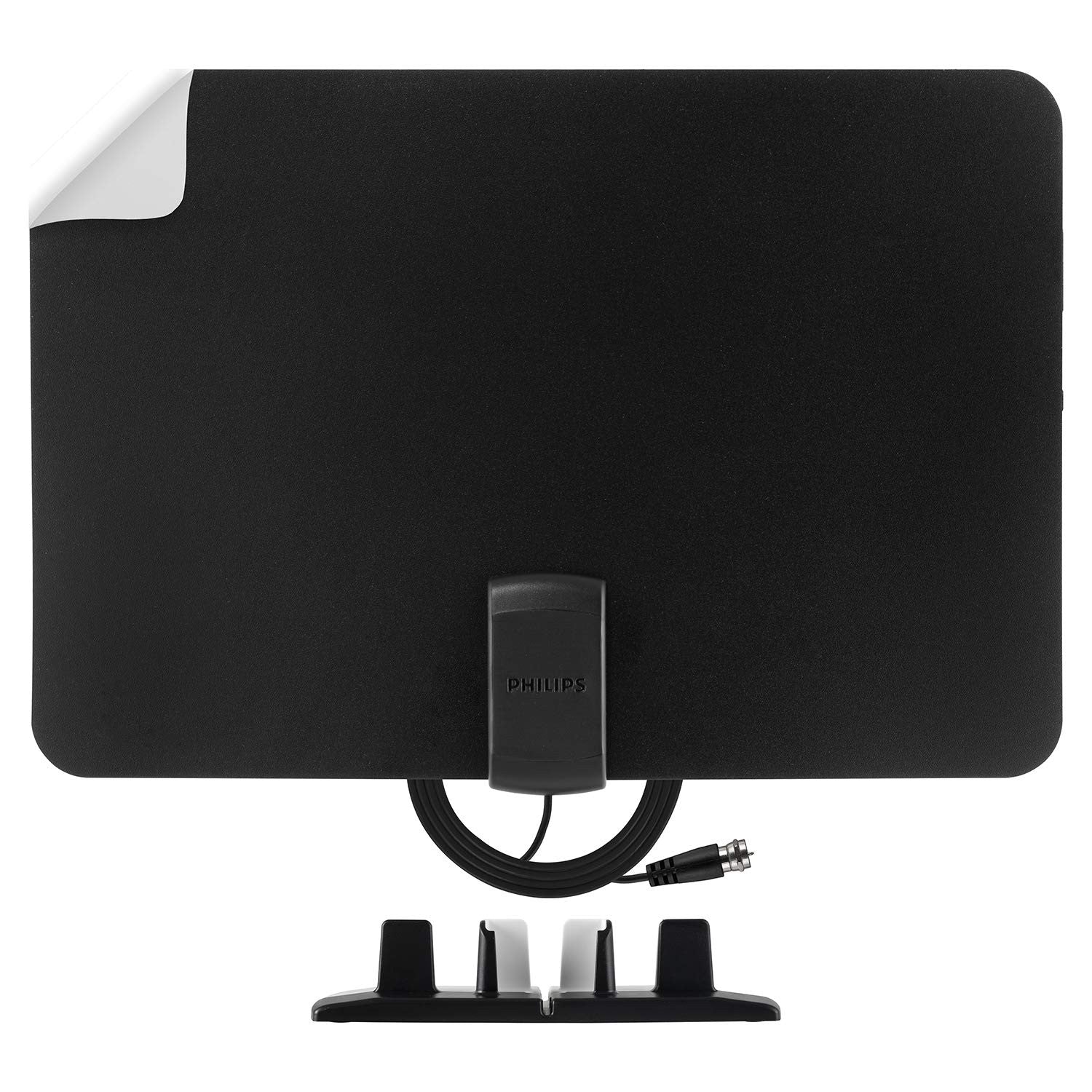 Philips indoor TV antenna with reversible black and white finish, designed for clear signal reception at home.