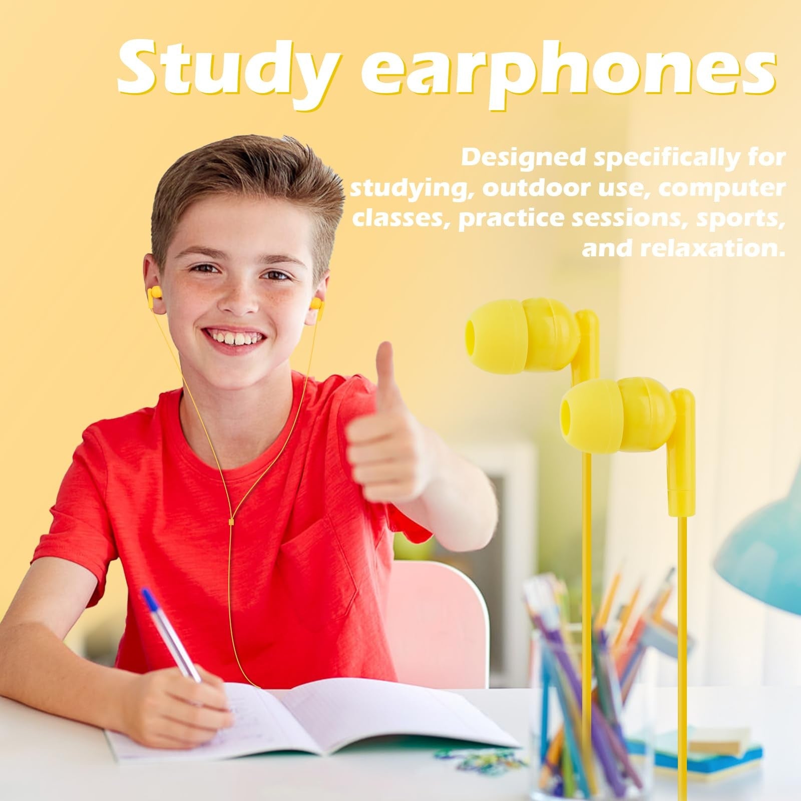CNSZSLZ classroom earbuds pair in a bulk pack, featuring child-friendly headphones for kids' learning and classroom use.