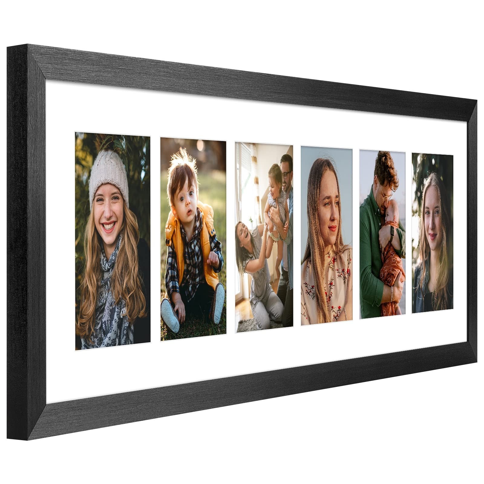KSROECUD 8x26 collage picture frame with six openings for 4x6 photos, showcasing a stylish multi-photo display.