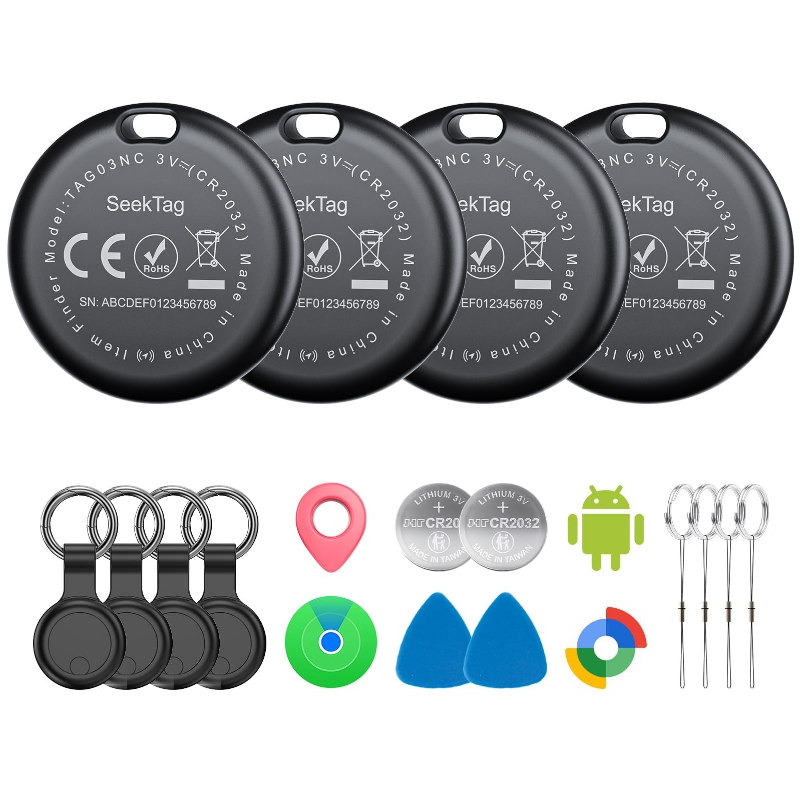 KIUP Air Tags for Android, 4-pack with cases, Bluetooth tracker tags for Android devices, compact and lightweight design