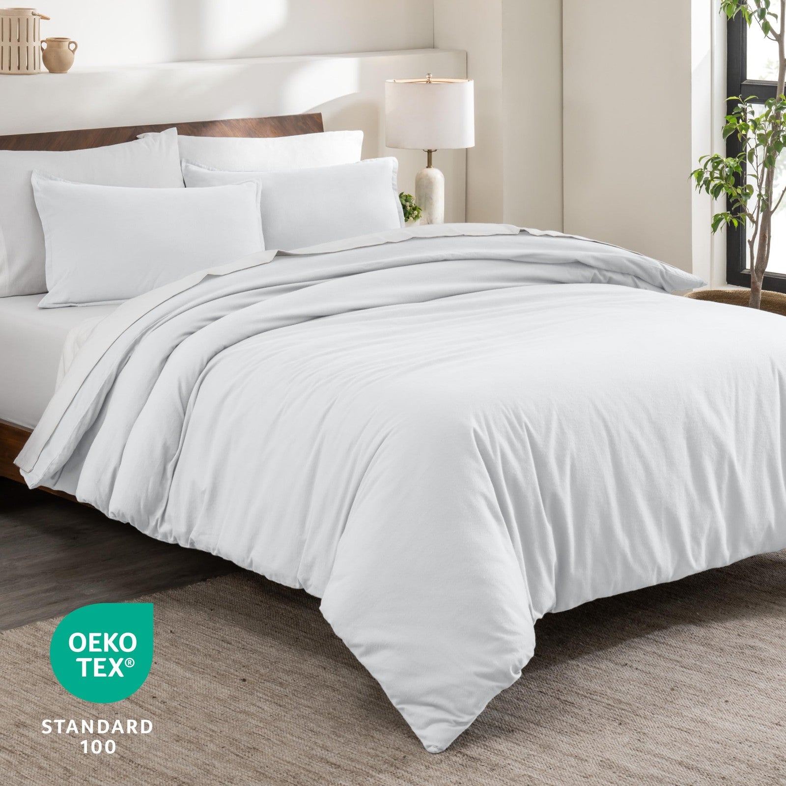 Bare Home king flannel duvet cover set in soft, heavyweight 100% cotton with a velvety texture, shown on a neatly made bed.