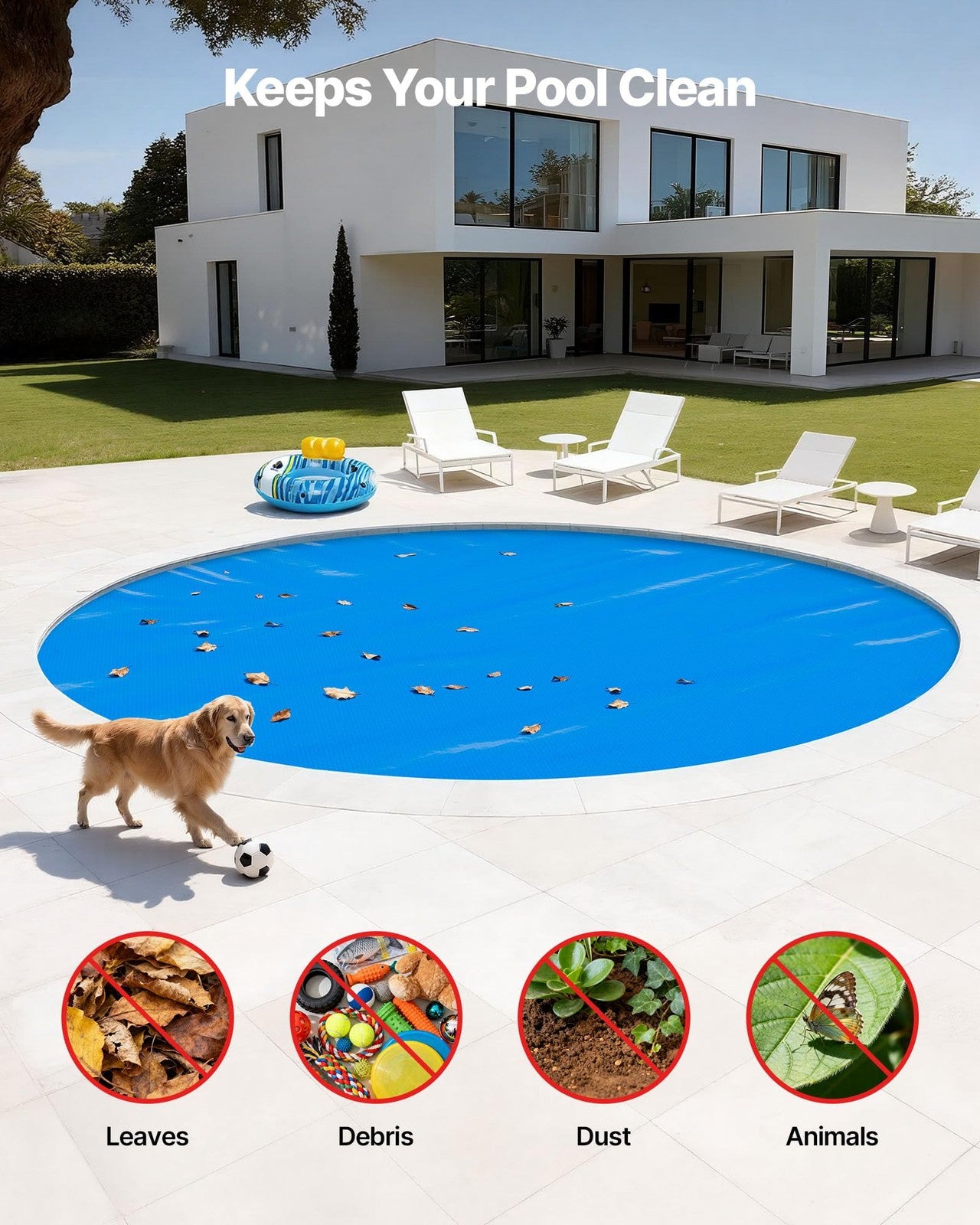 Vevor 15 ft round solar pool cover with bubbles, 12 mil thickness, designed to retain heat and reduce evaporation for swimming pools.