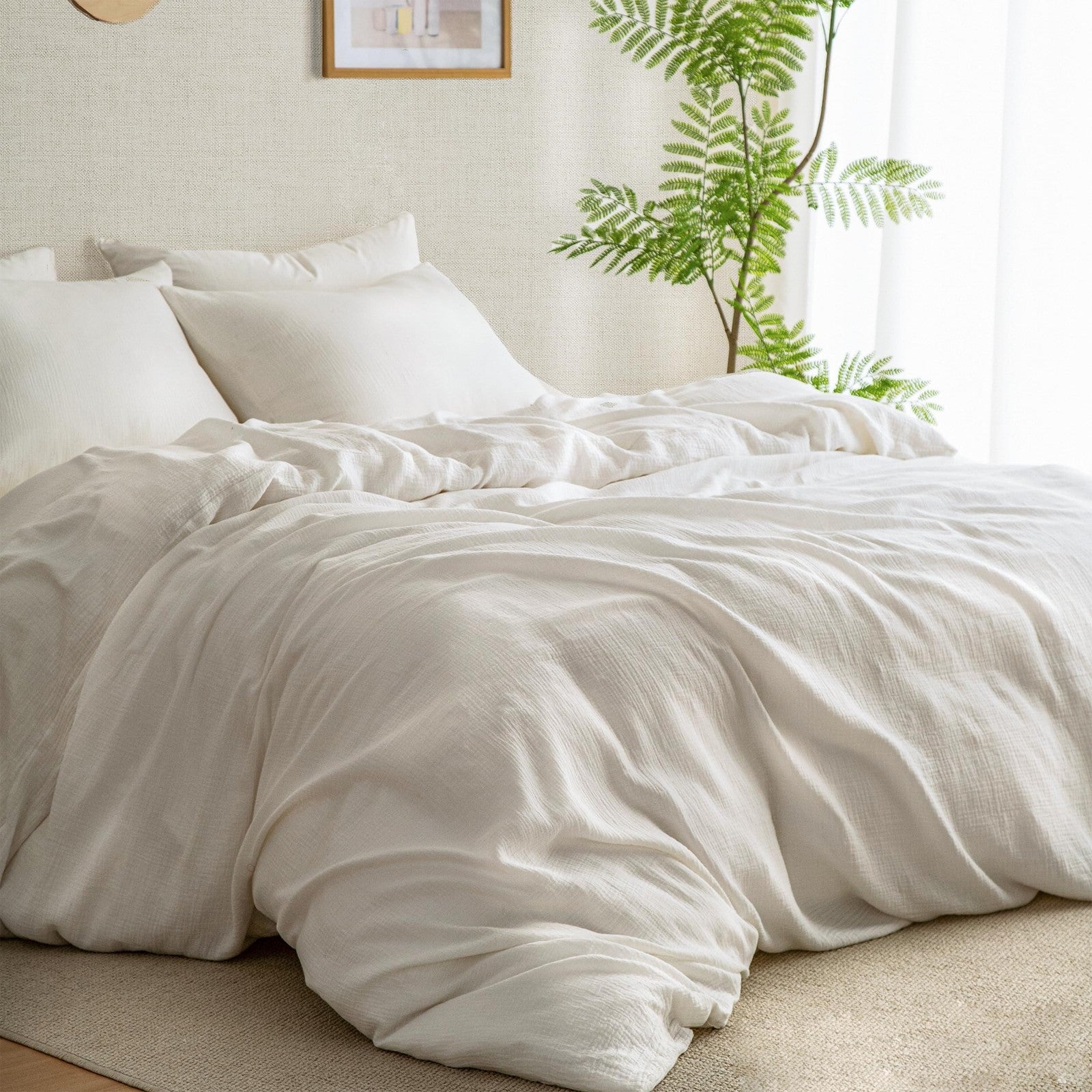 California King size Agsit muslin duvet cover set made of 100% washed cotton, featuring a soft, breathable fabric and elegant design.