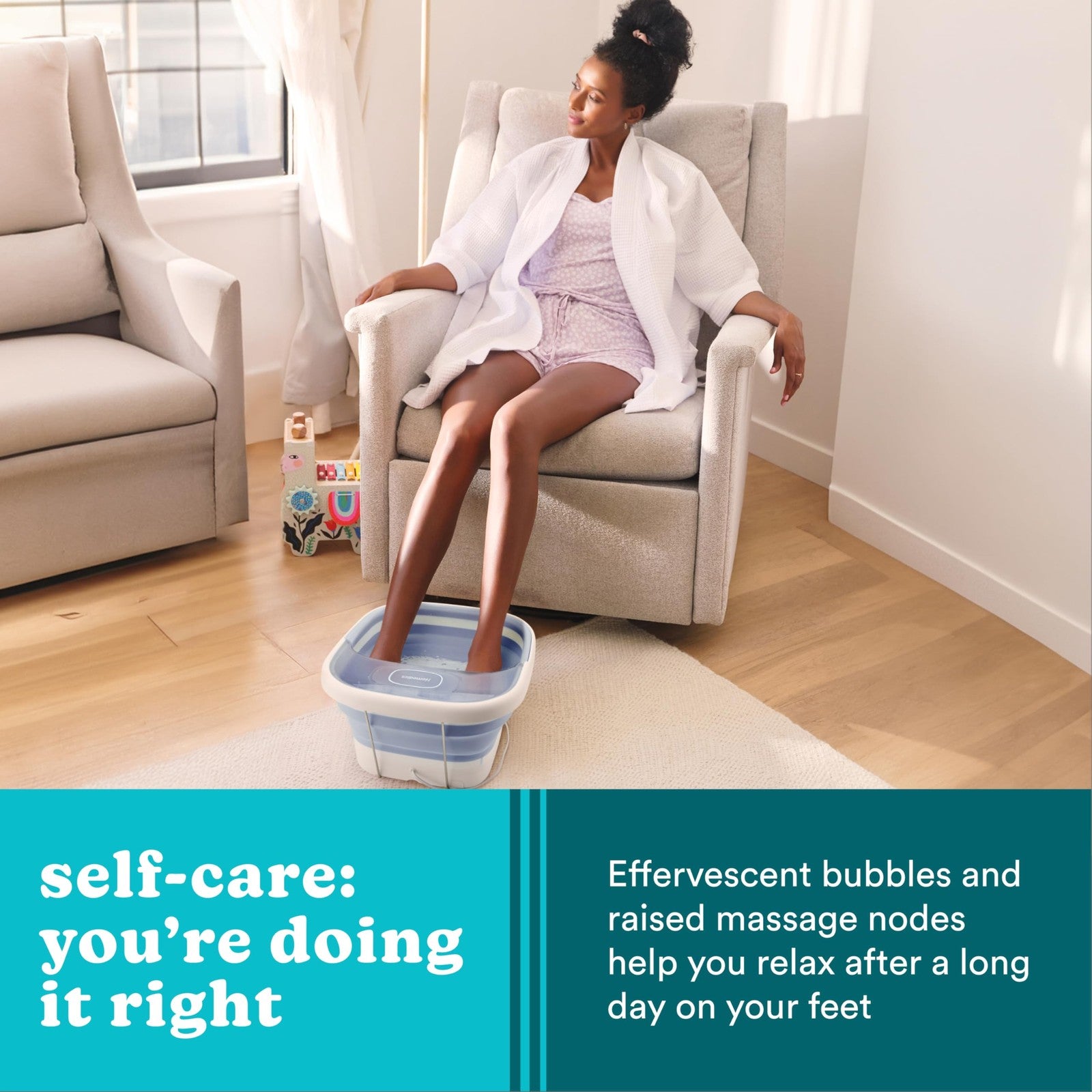 Homedics Smart Space Essential Collapsible Footbath with bubbling massage, compact design, and easy-to-use controls for soothing foot care.