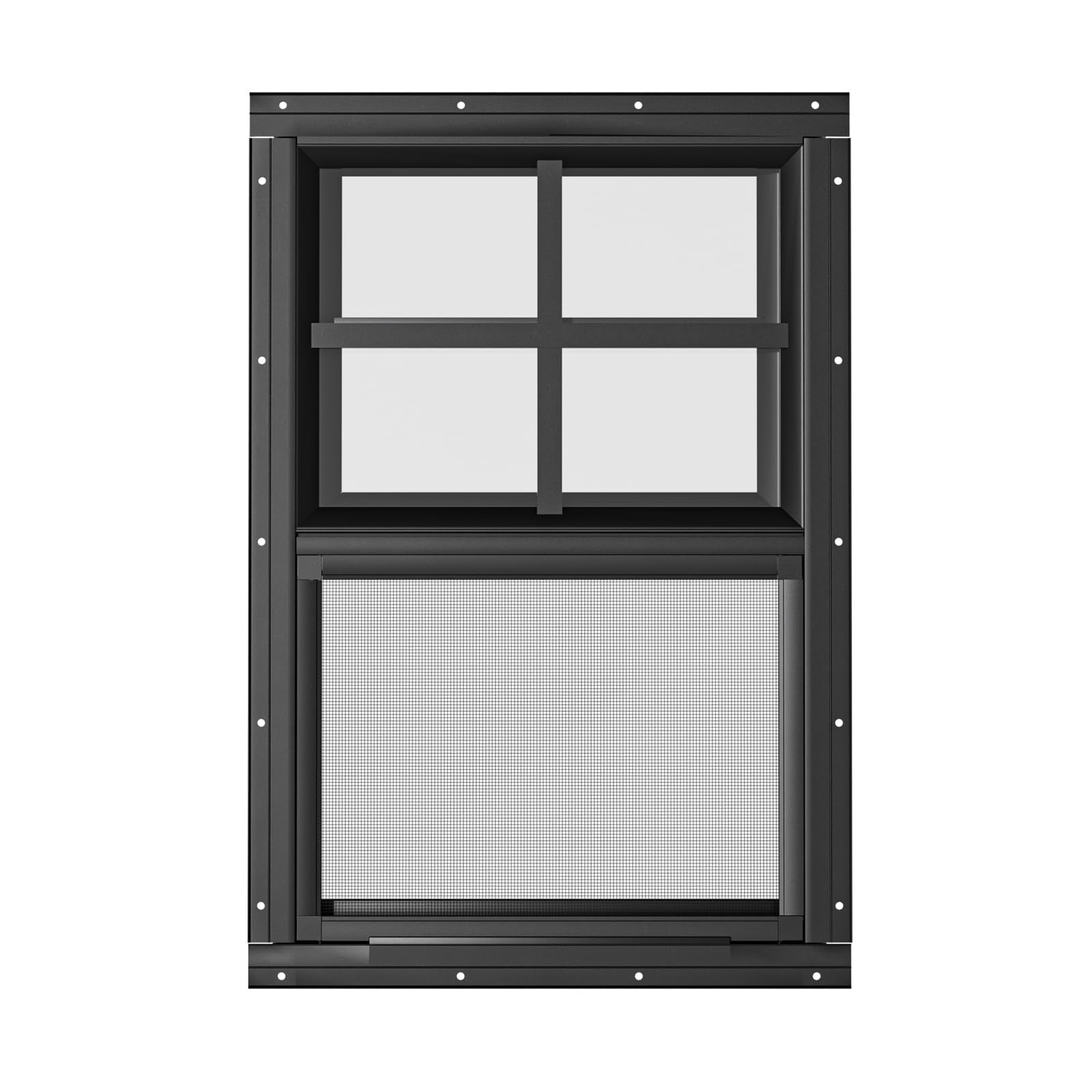 Pair of WRISIN black flush mount shed windows measuring 12x18 inches, featuring clear glass panes and sturdy framing.