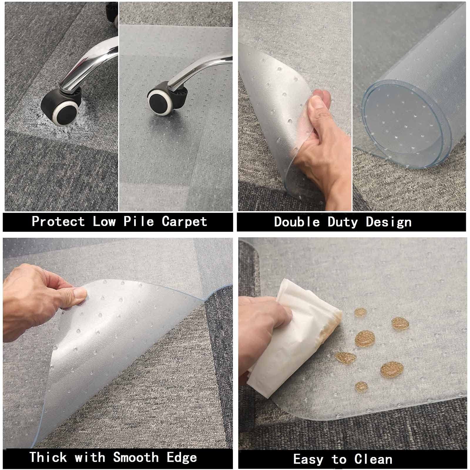 AiBOB chair mat for low pile carpets, 53x45 inches, flat design without curling, ideal for protecting carpet floors.