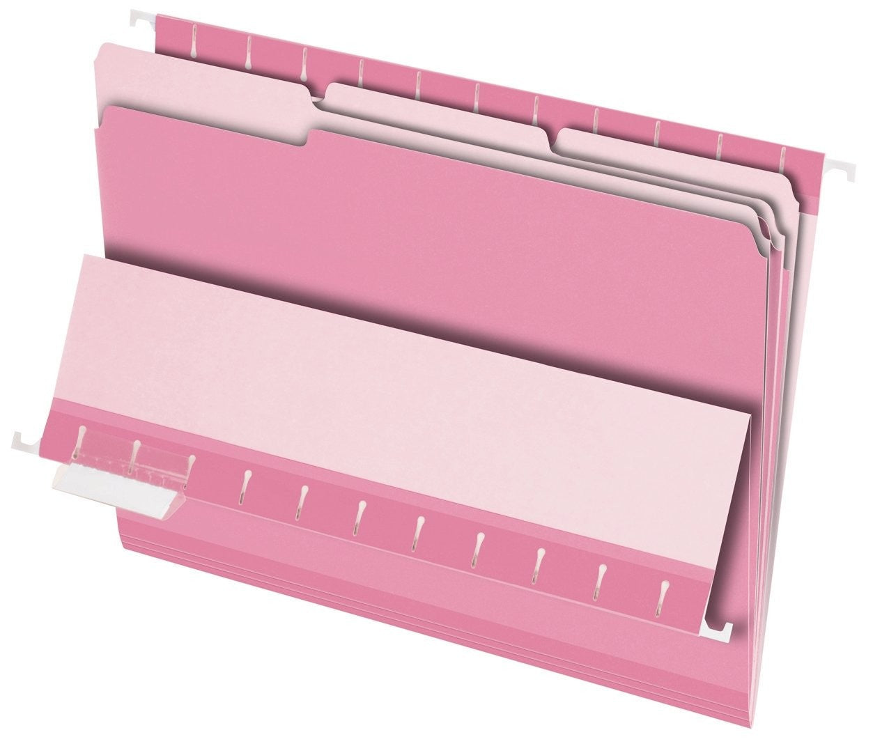 Pink Pendaflex interior file folders with 1/3 cut top tab, letter size, 100-pack, ideal for organizing documents.