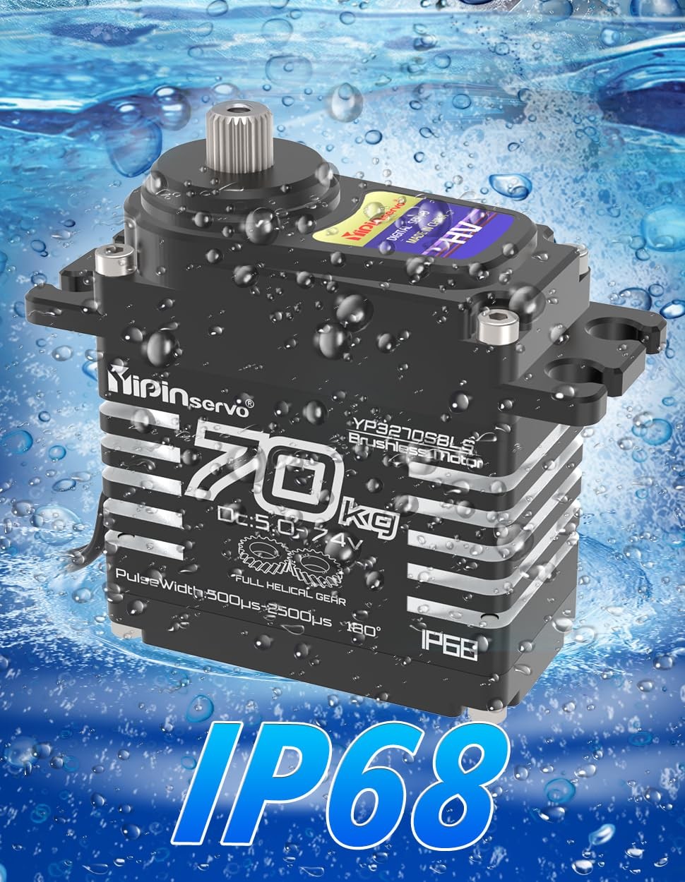 RCmall Rcmakl 70KG high torque GX3270BLS digital RC servo with metal gears, showing the servo with mounting flanges and wiring.