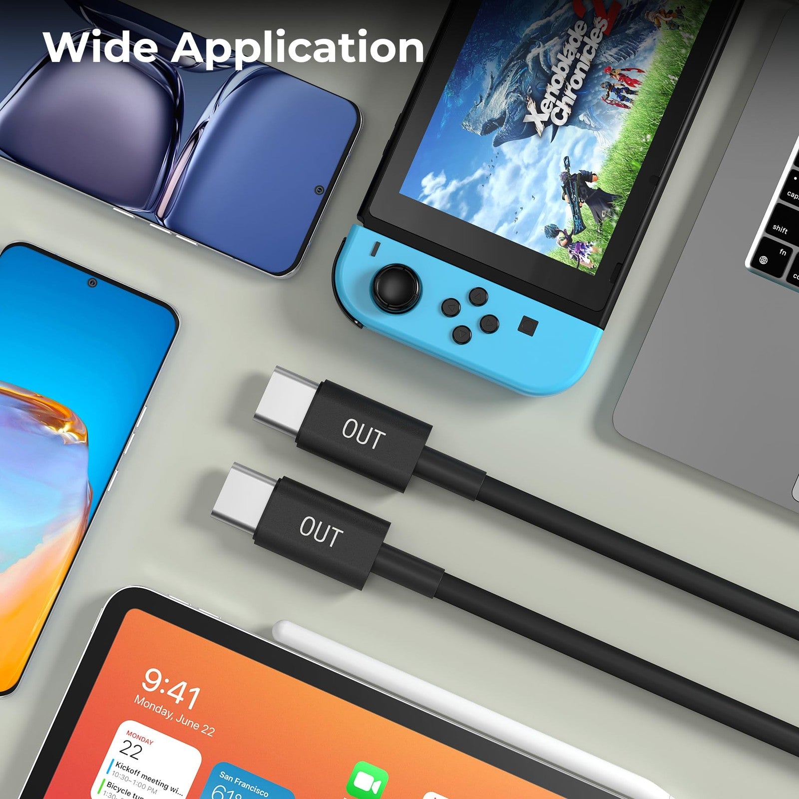 ACACIA USB C to USB C cable, 6.5ft fast charging silicone cable with double USB C connectors, black color, flexible design.
