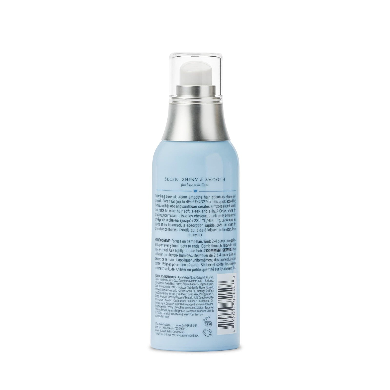 Drybar Liquid Glass High-Gloss Smoothing Blowout Cream tube with sleek packaging, designed to reduce frizz and add shine to hair.