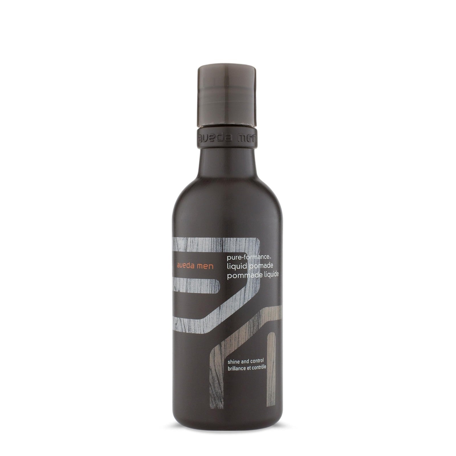 Aveda Men Pure-Formance Liquid Pomade in a clear bottle, showcasing its lightweight formula and medium hold for men's styling.