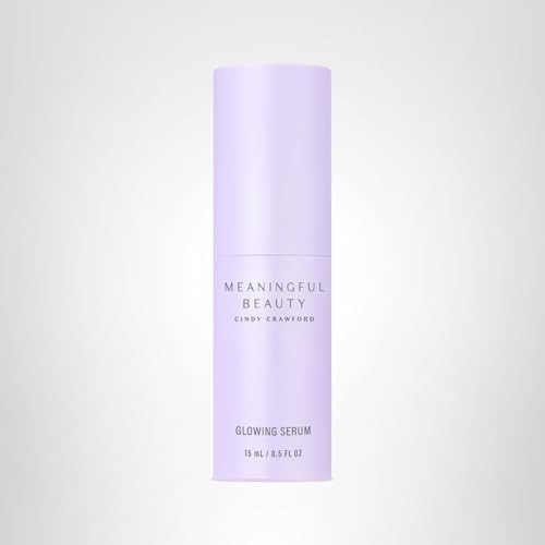 Meaningful Beauty Glowing Serum 0.5 Fl Oz bottle with clear liquid and silver cap on a white background.