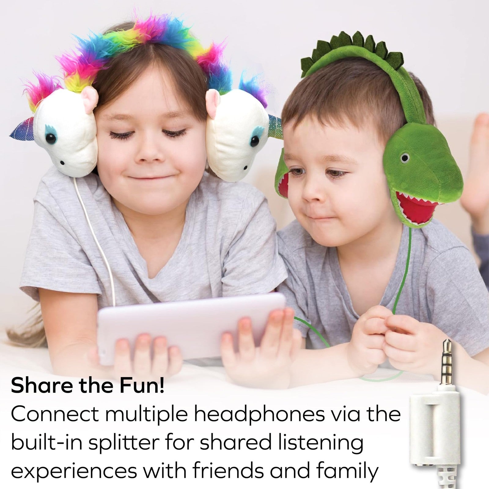 Coby Zooland wired plush kids' over-ear headphones with 3.5mm jack, featuring a colorful animal design and soft ear cushions.