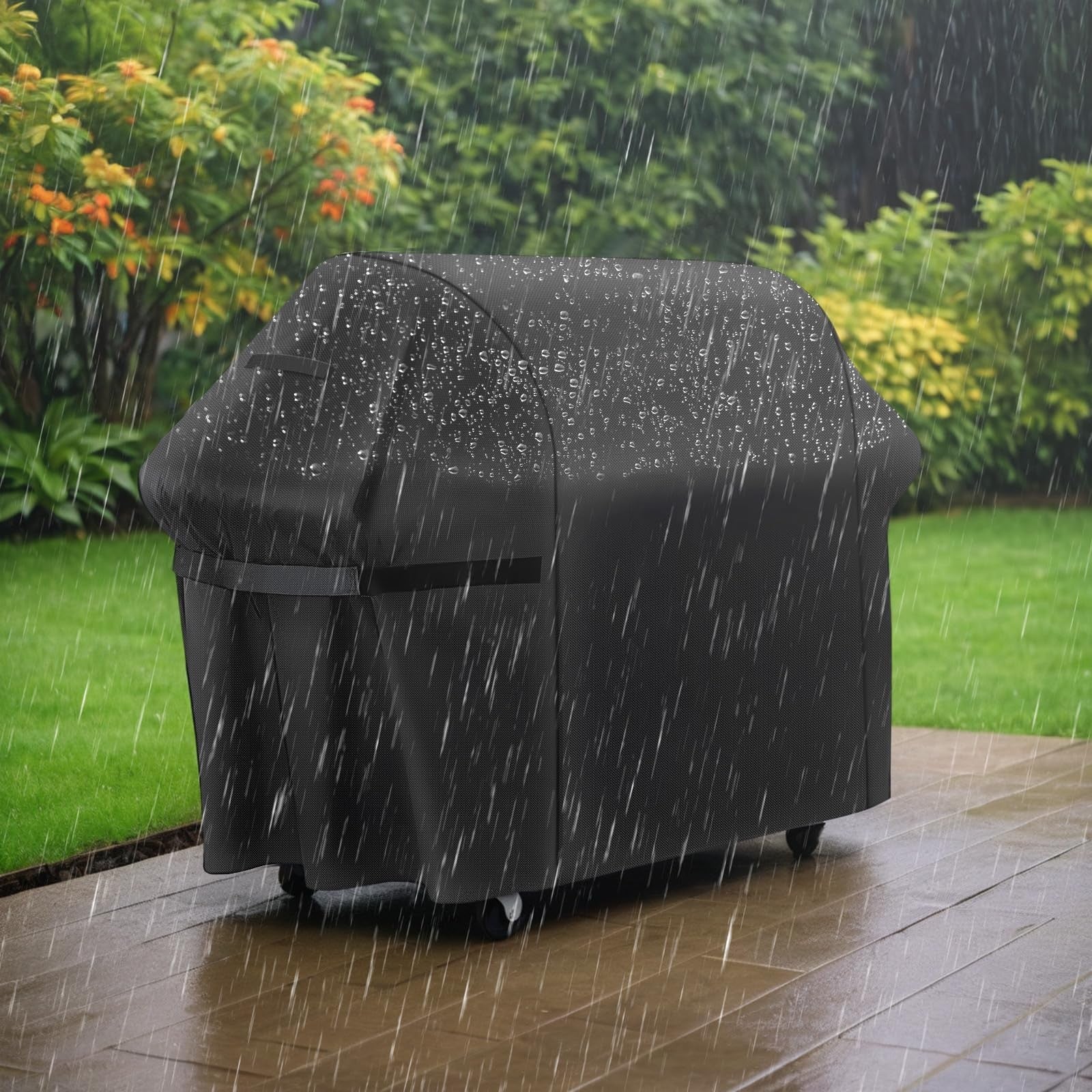 Heavy-duty 75-inch LBting grill cover made of waterproof 300D Oxford fabric, windproof and UV-resistant for outdoor barbecue grills.