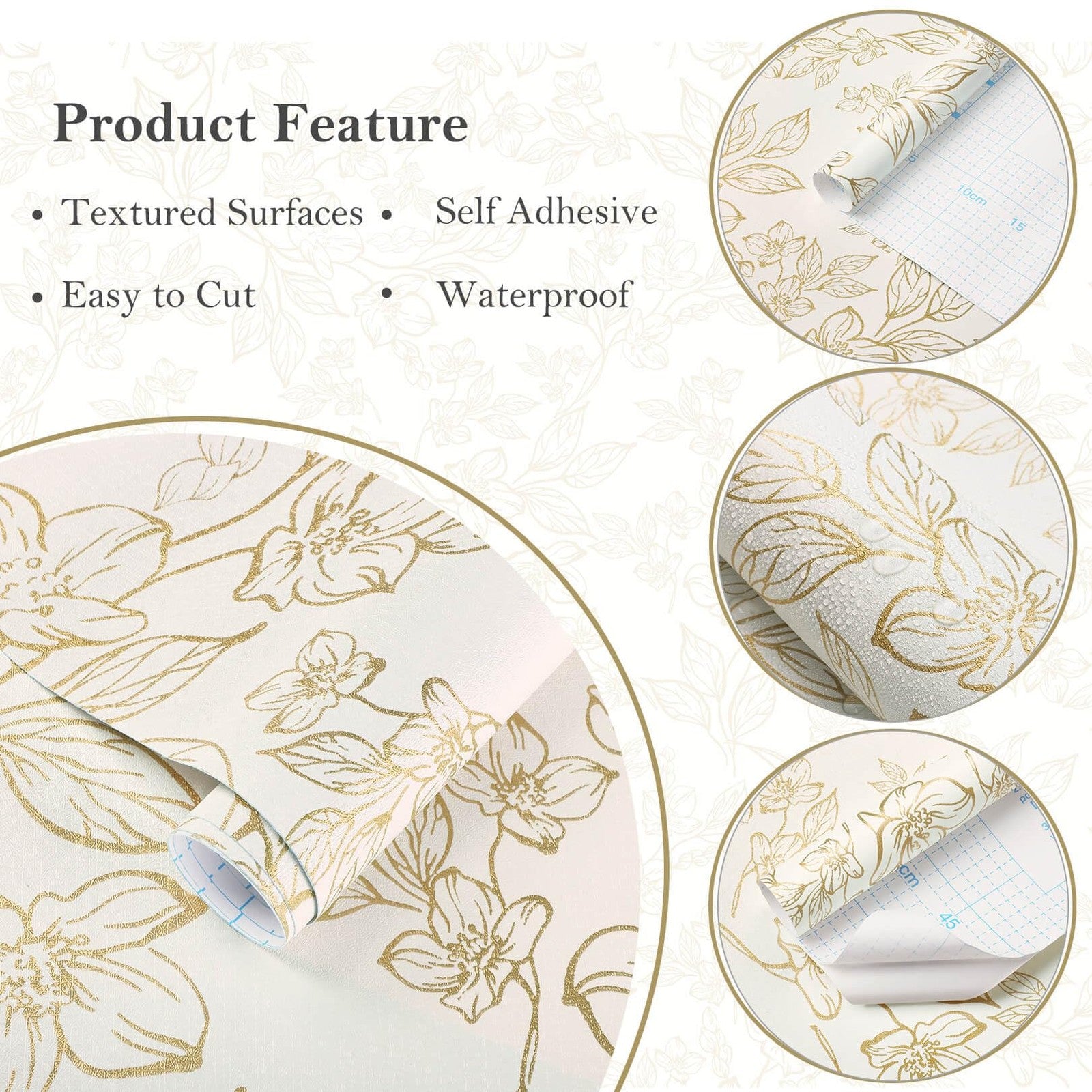 Ismoon floral peel and stick wallpaper featuring vintage beige and gold flower design, ideal for stylish interior decor.