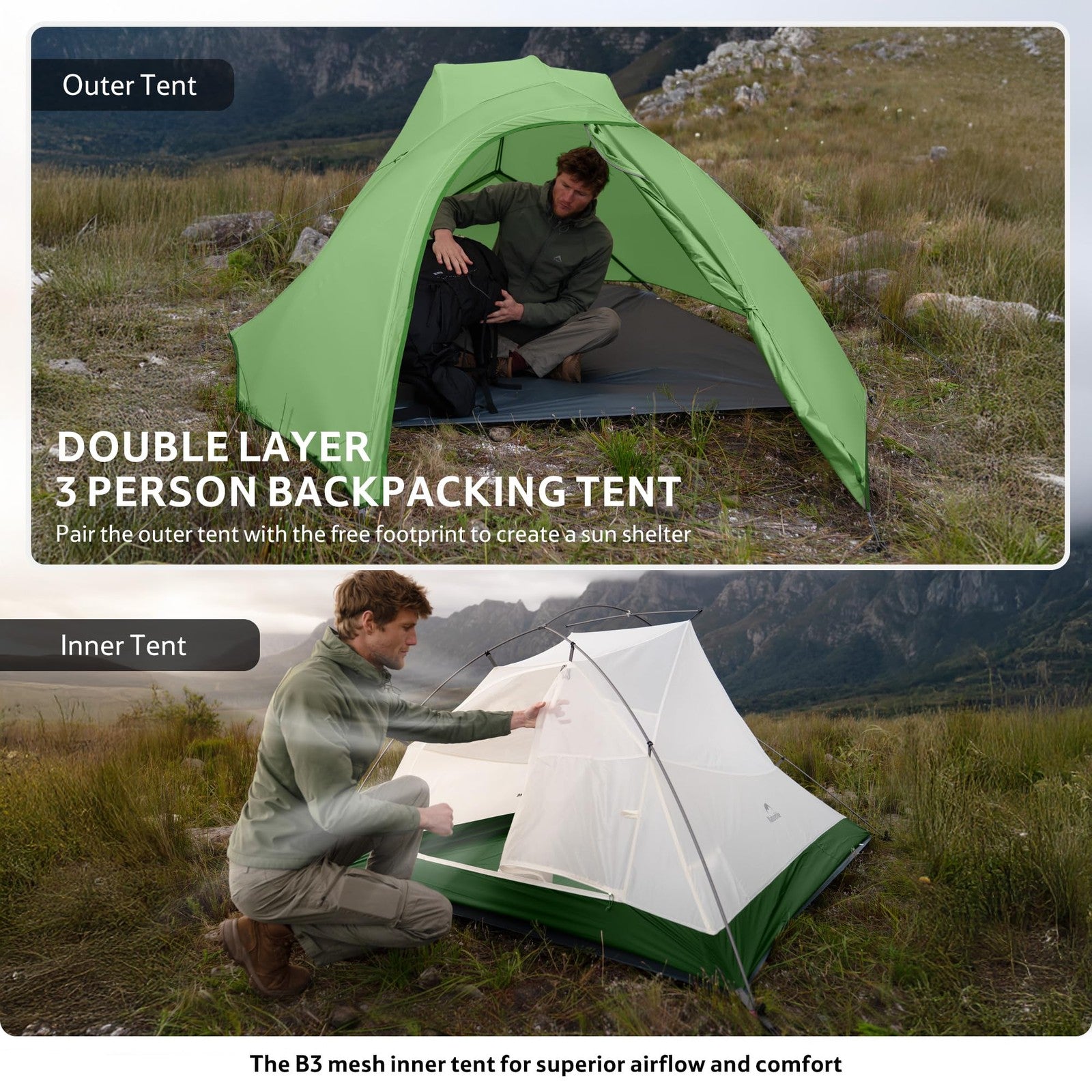 Naturehike Cloud Up 3-person backpacking tent footprint for 3-season camping, showing durable ground tarp in outdoor setting.