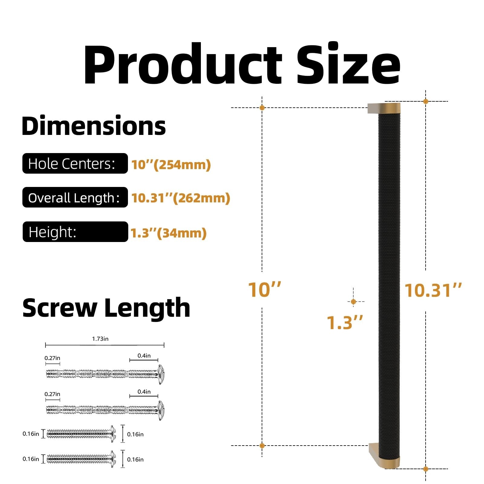 KOMOTIA 6-pack matte black and champagne bronze knurled cabinet pulls with 10-inch hole centers, showcasing modern hardware design.