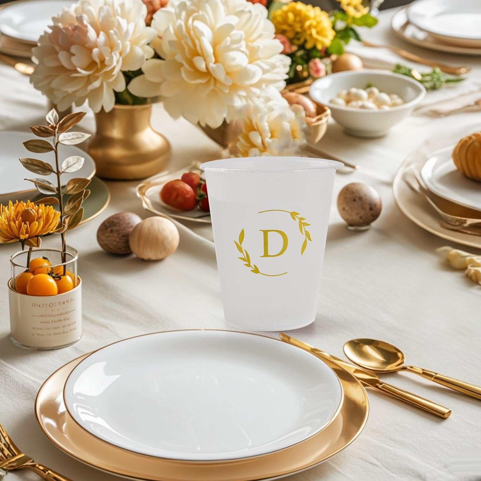 Lingringdcy 12oz monogrammed plastic cups with initial design, ideal for wedding or baby shower celebrations.