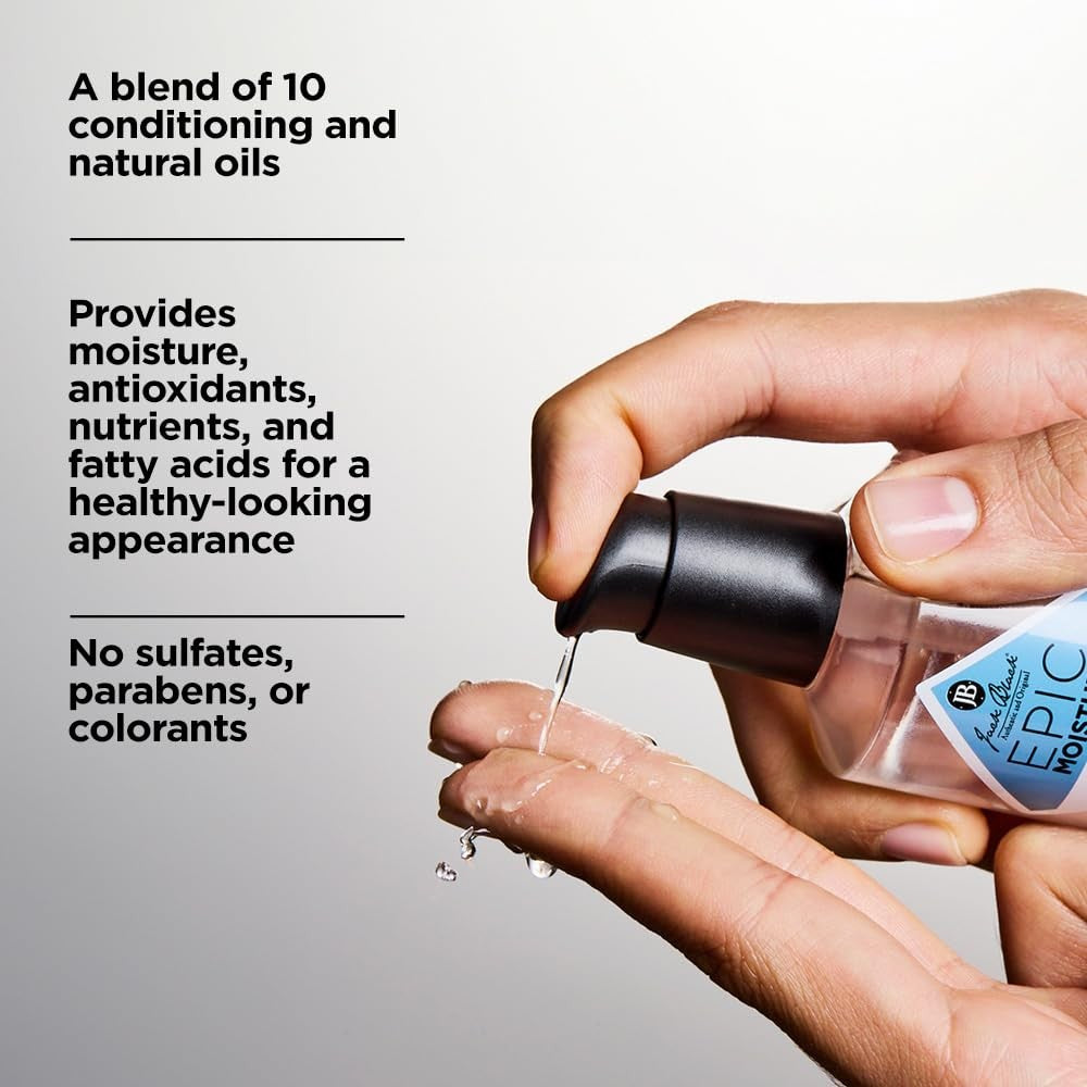 Jack Black Epic Moisture Ultimate MP10 nourishing oil bottle, 2 fl oz, with a pump dispenser for multi-purpose skin and hair hydration
