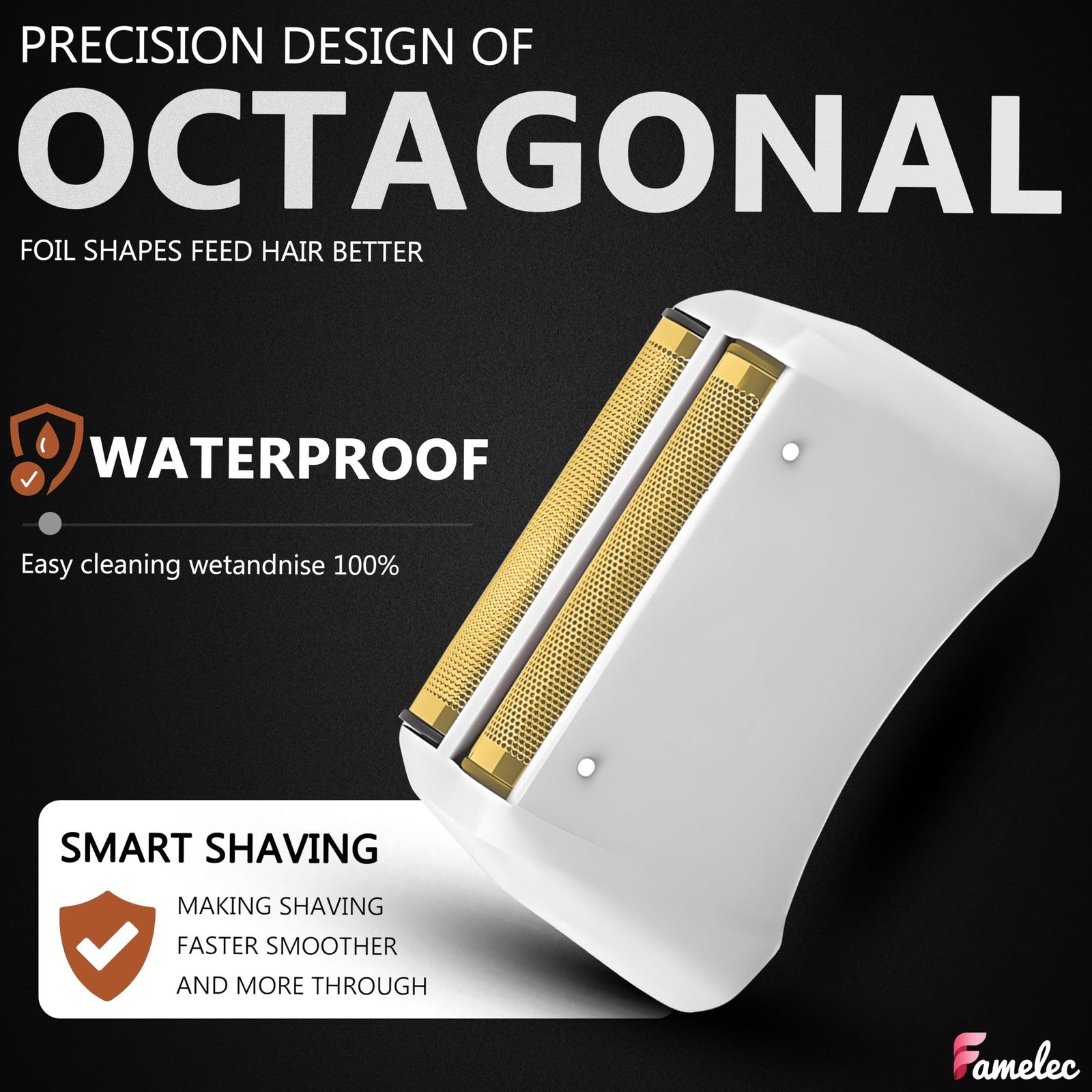 FAMELEC replacement shaver heads for Andis Pro-Foil and Lithium shaver, featuring super soft gold foil for smooth grooming.