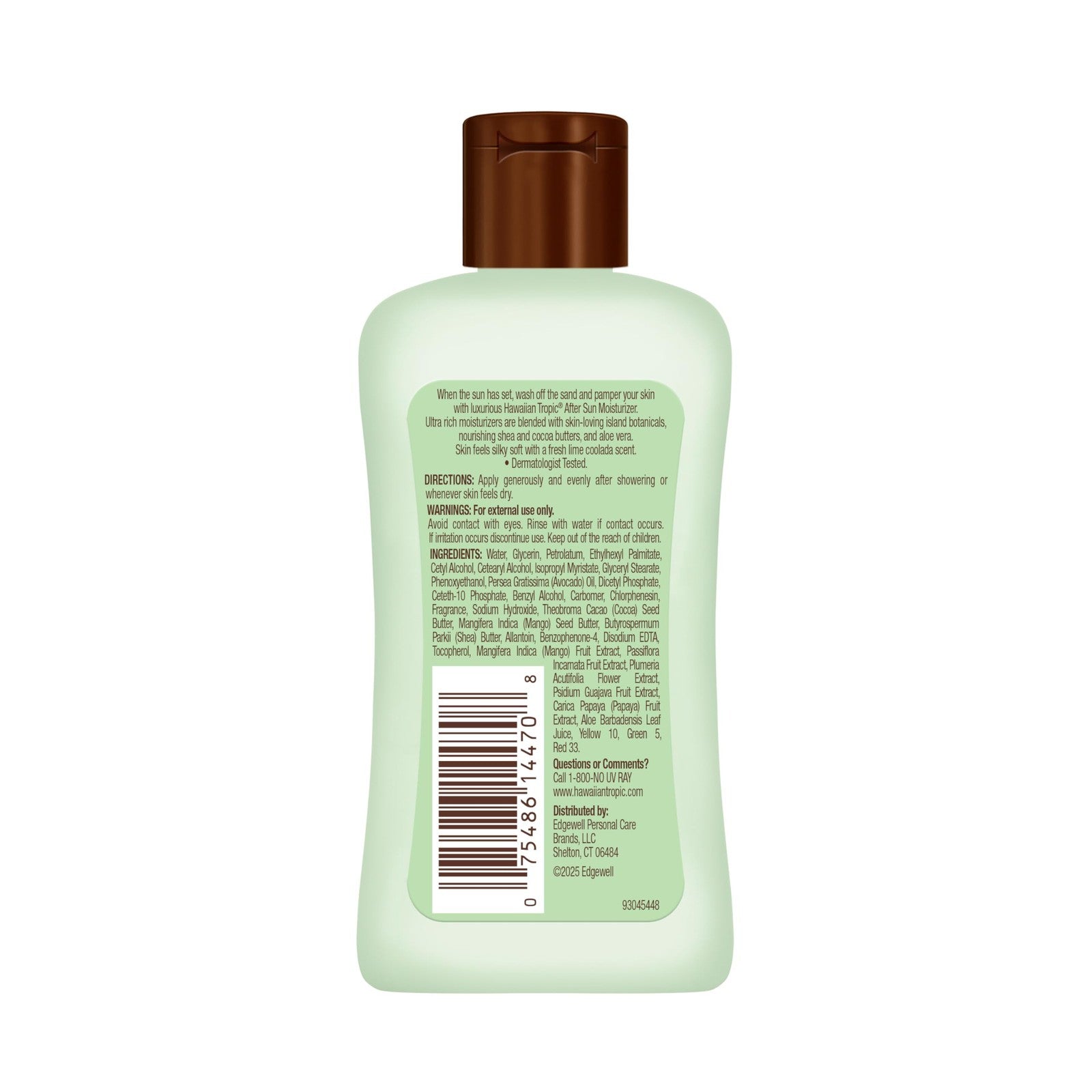 Hawaiian Tropic After Sun Lotion Lime Coolada travel case with 12 mini aloe vera after sun lotion bottles displayed.