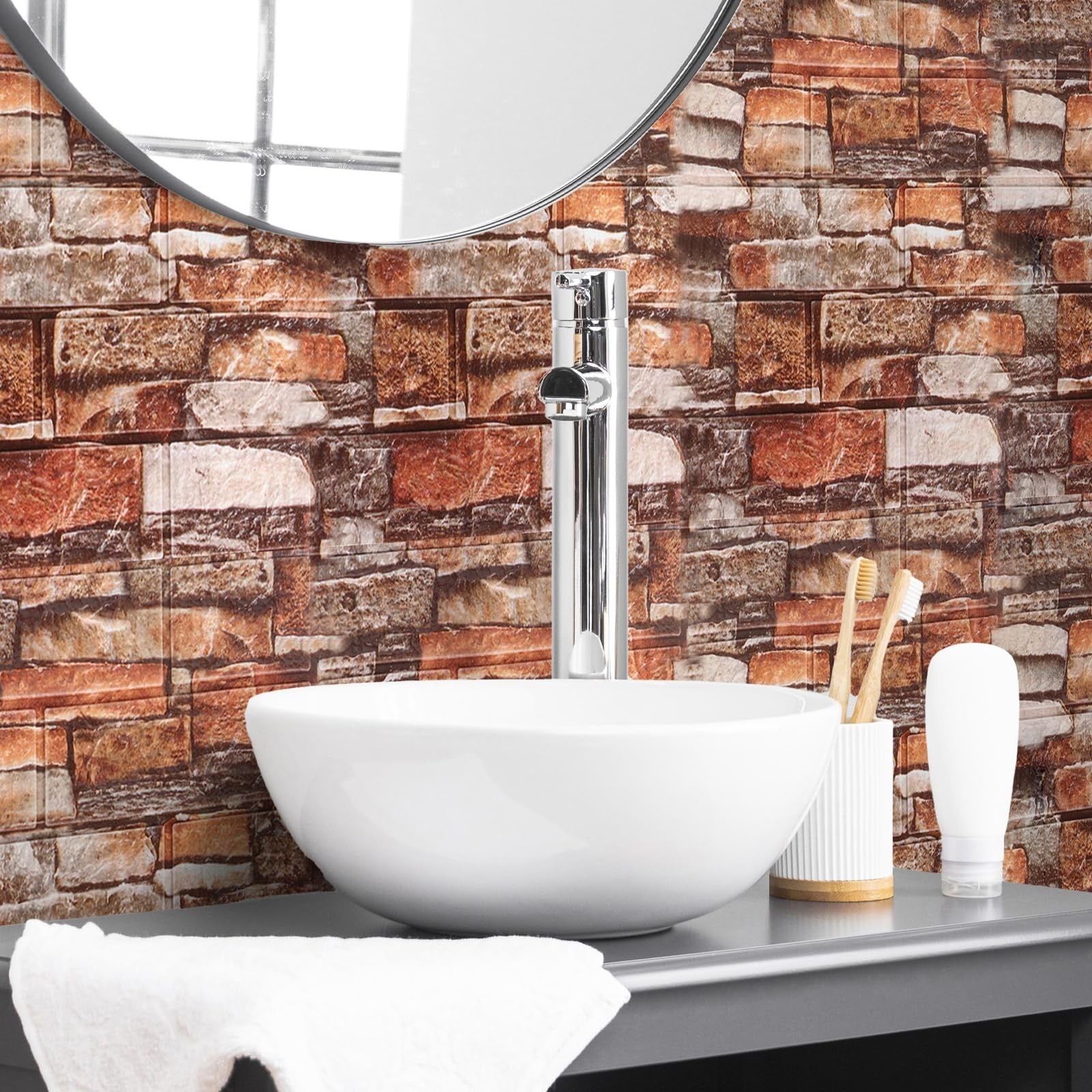 SYYKDEF 20-pack 3D wall panels with peel and stick foam design, decorative brick wall tiles for interior wall decoration.