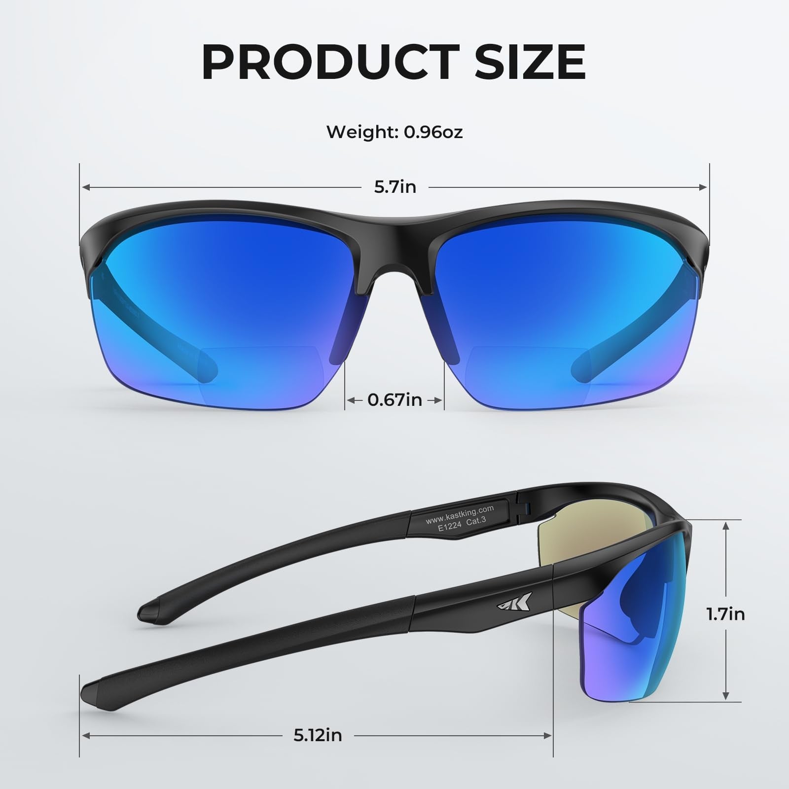 KastKing Tugaloo semi-rimless polarized bifocal reader sunglasses with 1.5 magnification, featuring black frames and tinted lenses.