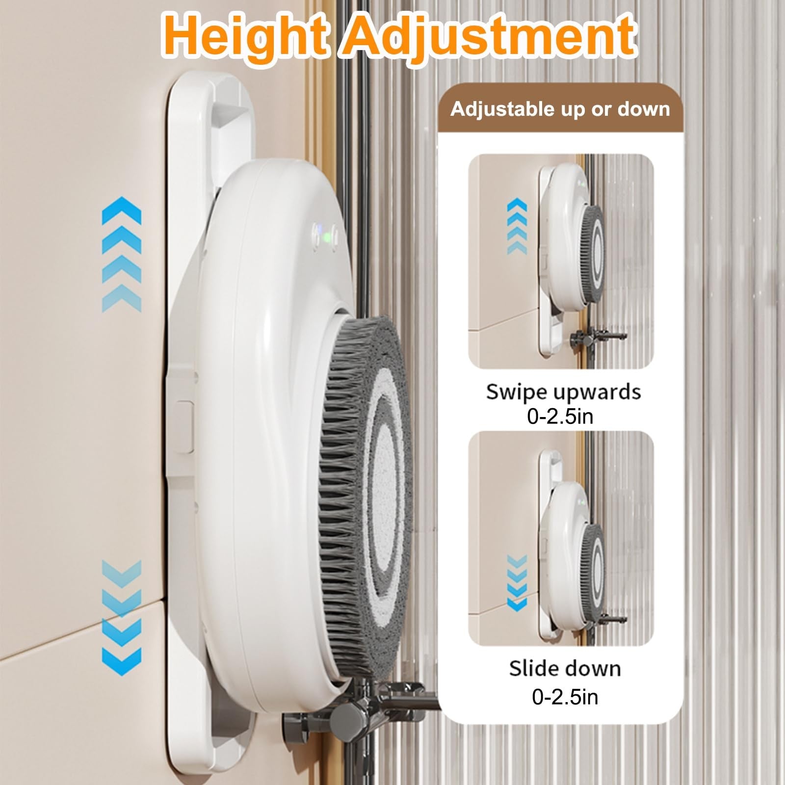 Wall-mounted Lvrunben electric body brush with soft bristles and rechargeable feature, shown in a bathroom setting.