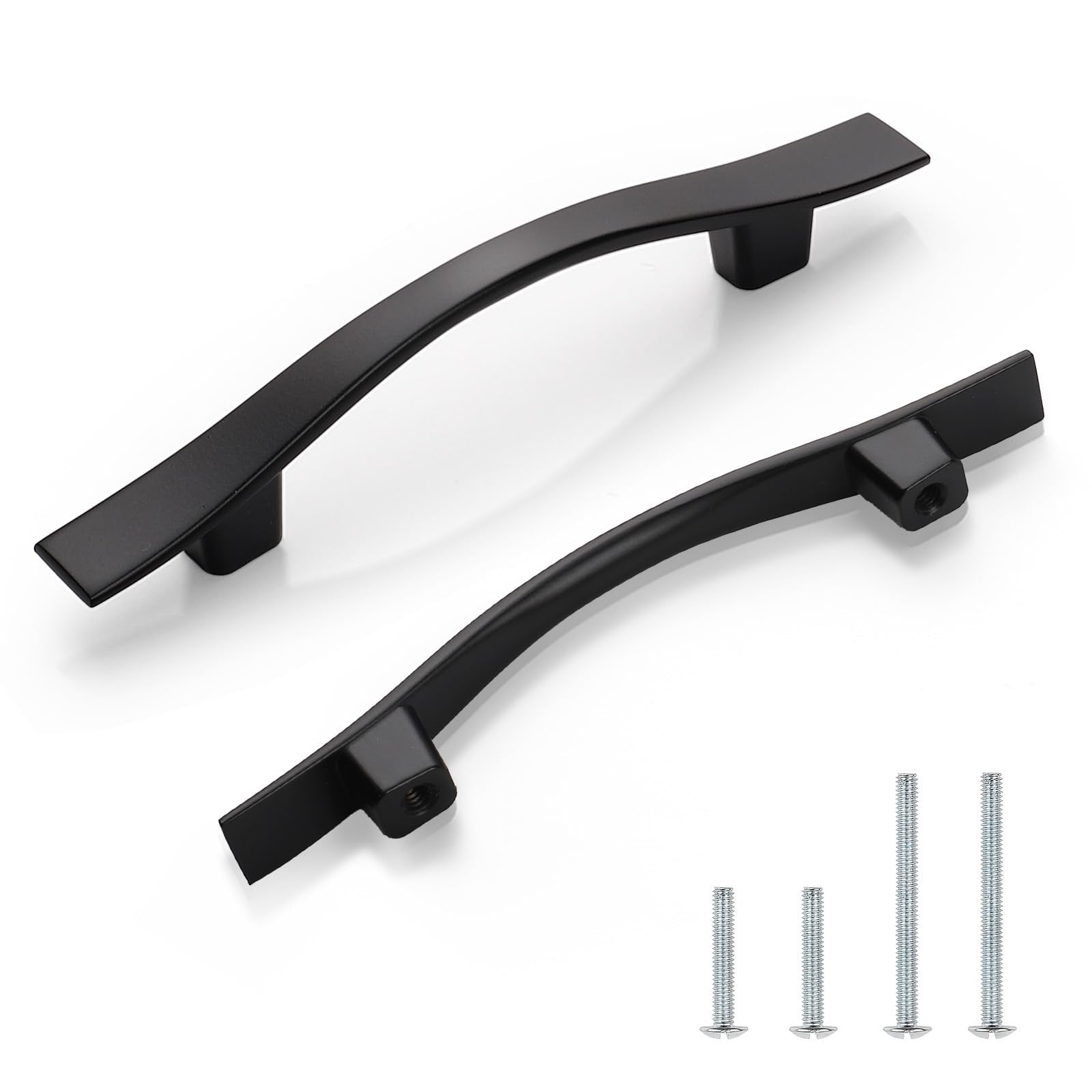 Set of 10 black matte cabinet handles by Knobonly, 3-inch drawer pulls with 76mm hole centers, made of durable plastic.