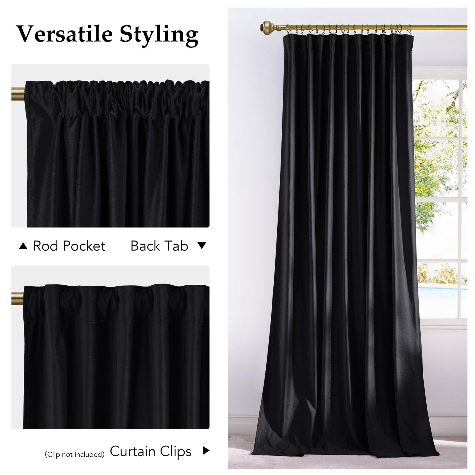 NICETOWN black velvet blackout curtains hanging in a gothic-style room, providing thermal insulation and darkening for windows.