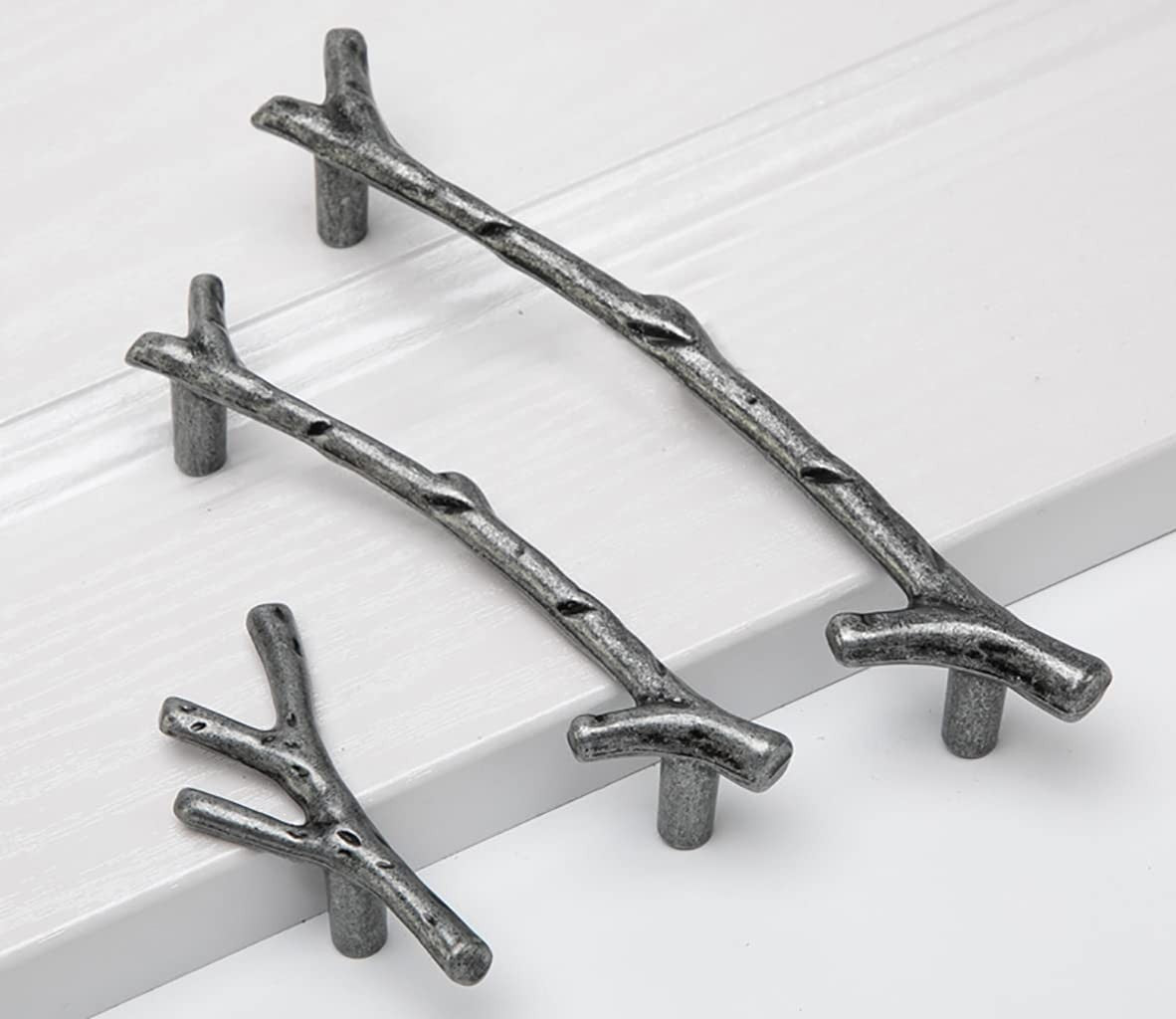 Set of 10 vintage tree branch cabinet knobs in zinc alloy by ESreake, featuring rustic twig design for furniture handles.