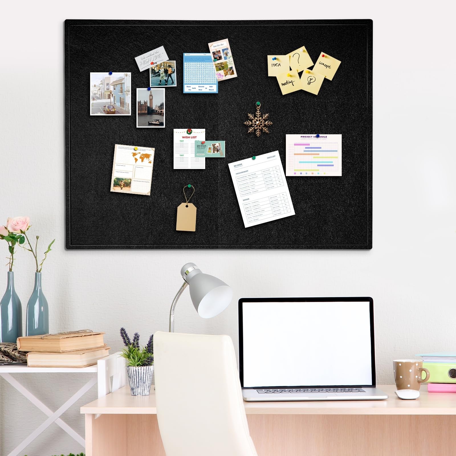 Dollar Boss large foldable felt cork bulletin board measuring 60x36 inches, with a decorative felt surface and sturdy cork backing.