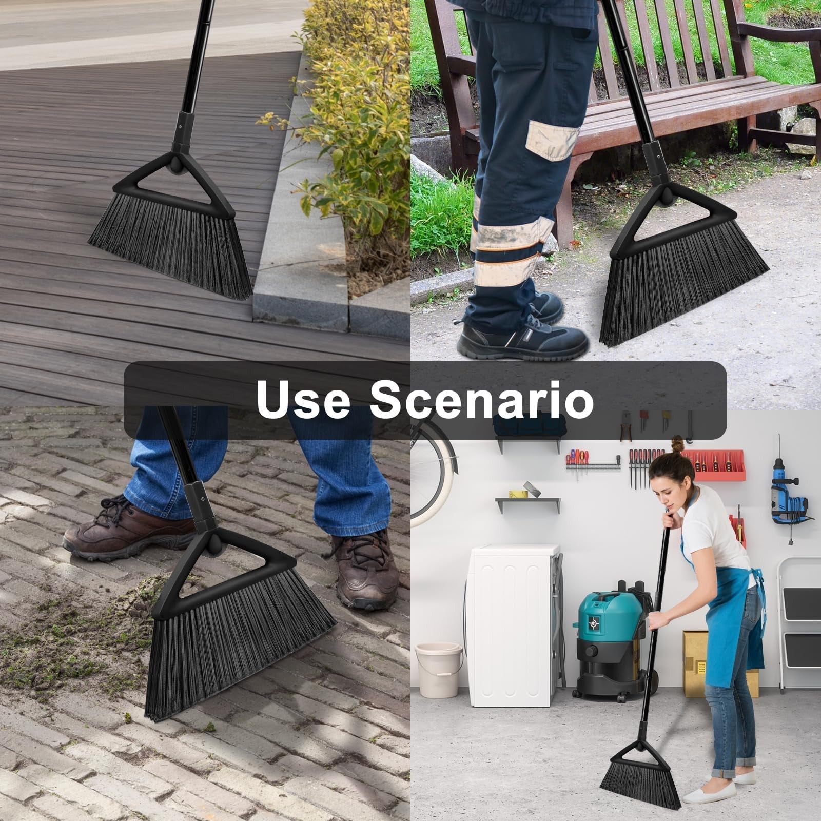 SZJYHQY 4-pack heavy-duty indoor and outdoor angle brooms with sturdy bristles for sweeping various surfaces.
