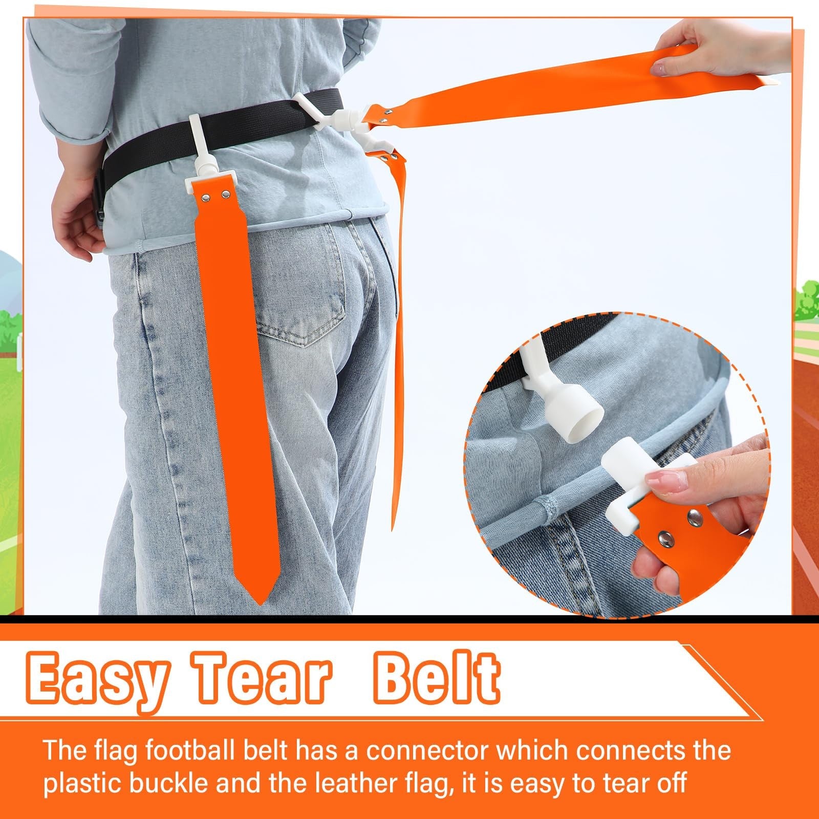 Junkin flag football set with adjustable belts and flags for 10, 6, or 8 players, ideal for outdoor flag football games