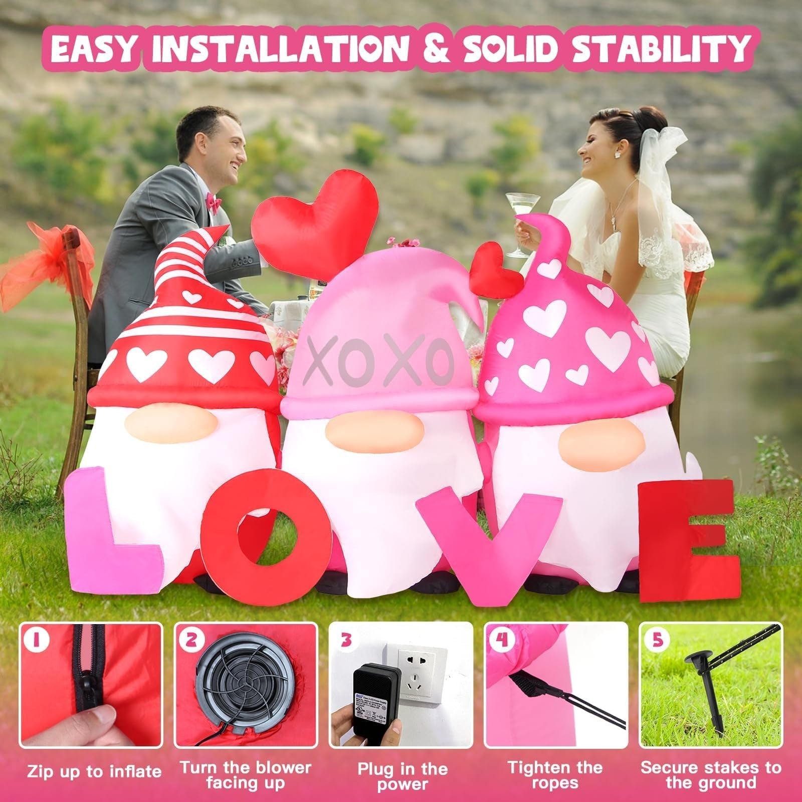 Kofero Valentine's Day inflatable yard decoration featuring a 6ft gnome with "Love" design, outdoor blow-up love gnome.
