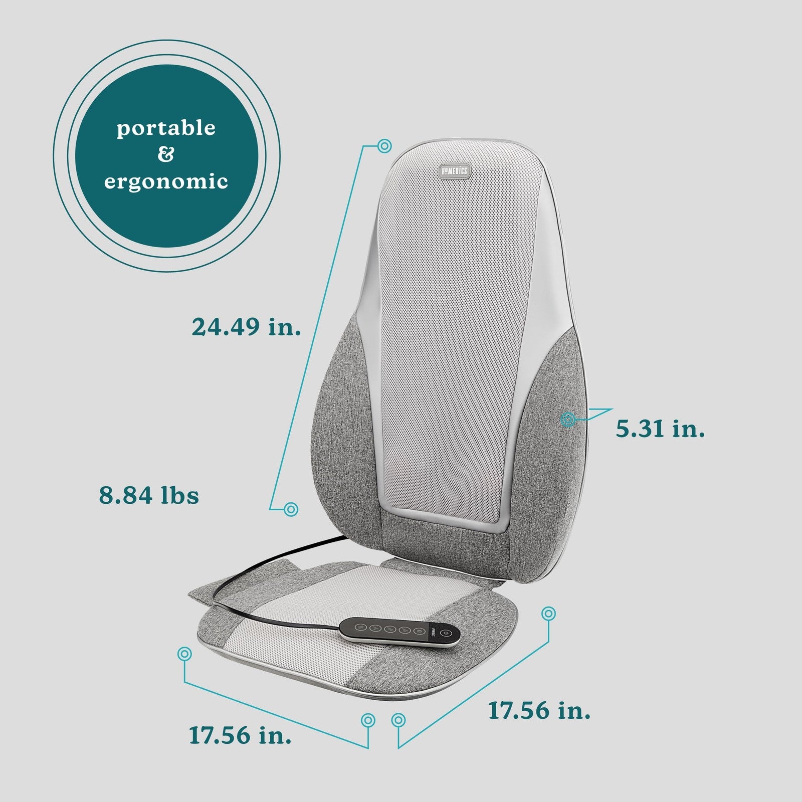 Homedics shiatsu kneading vibration massage cushion with heat for back support and relaxation.