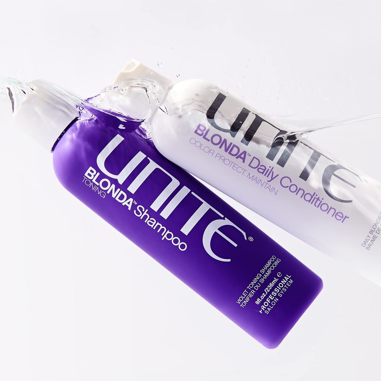 UNITE BLONDA Daily Conditioner with purple formula for maintaining blonde hair and providing hydration.