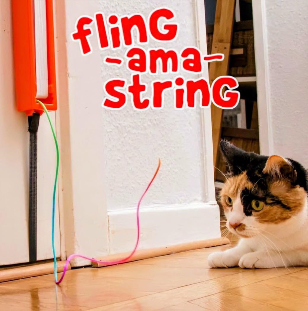 Moody Pet Fling-AMA-String cat toy with colorful feathers and string for stimulating play, designed for active cats.