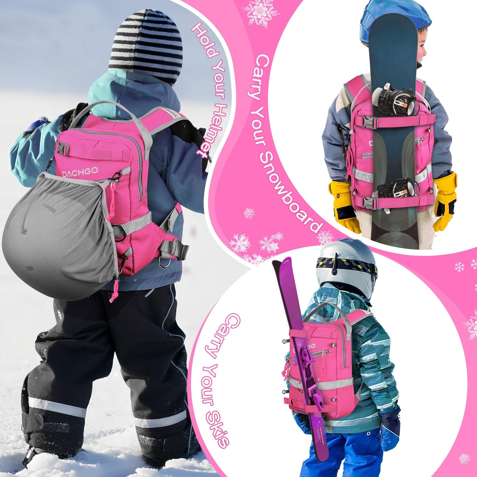 Dachgo kids ski and snowboard harness with adjustable leash and removable seat, designed for safety and comfort on the slopes.