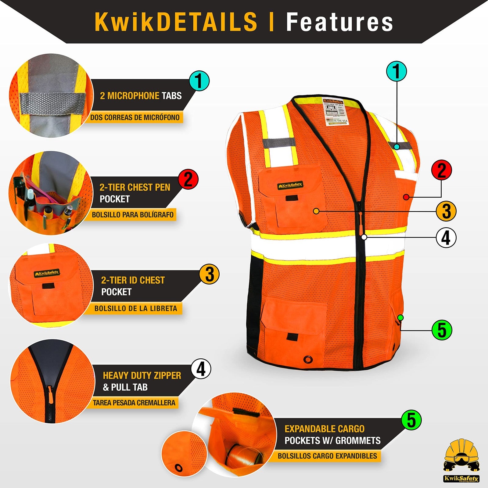 Big Kahuna safety vests in a 2-pack, Class 2 ANSI OSHA high-visibility vests, yellow color, featuring reflective stripes.
