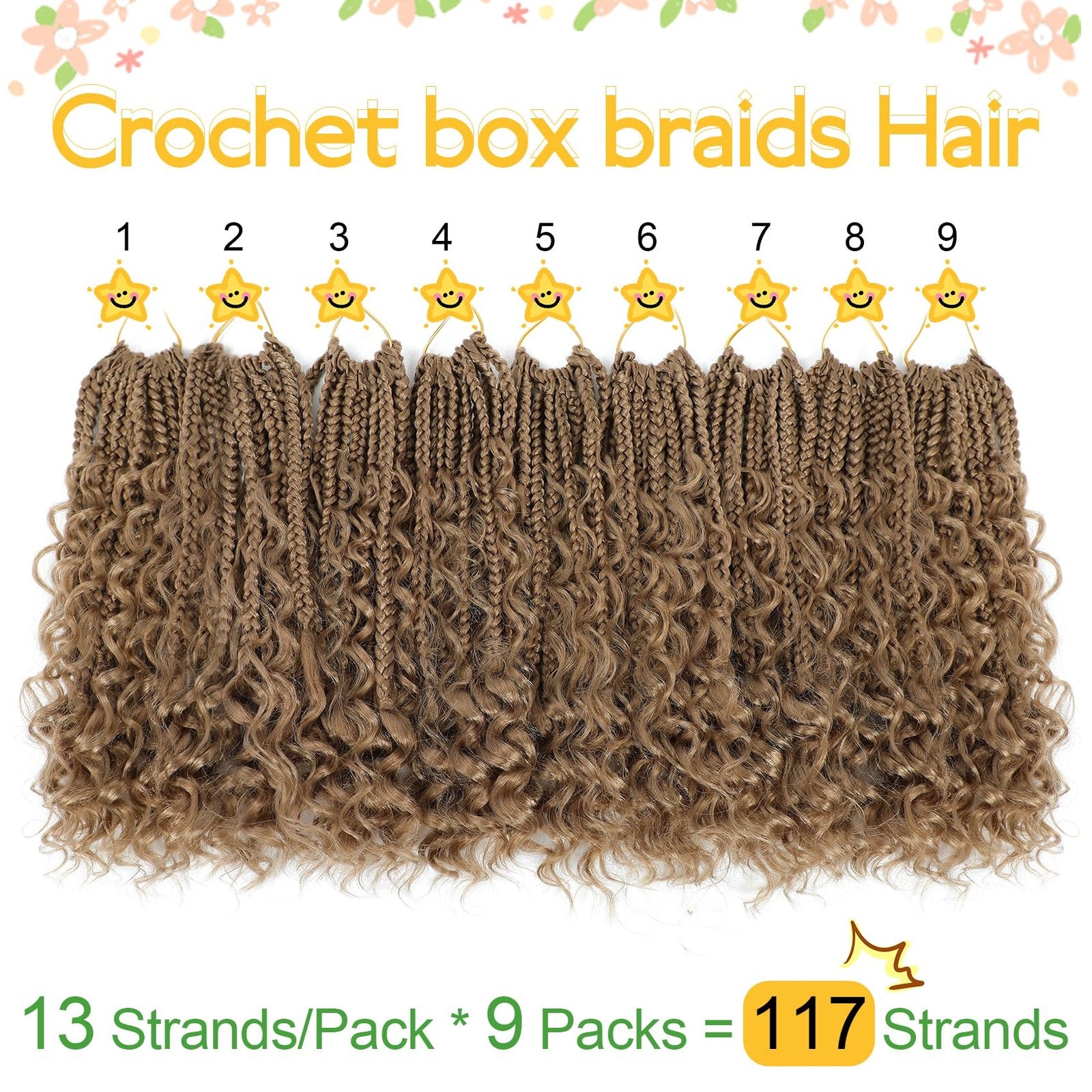 Fulcrum Goddess Box Braids Crochet Hair in 10 inches, displayed in 9 packs, boho-style box braid crochet hair for natural protective styling.