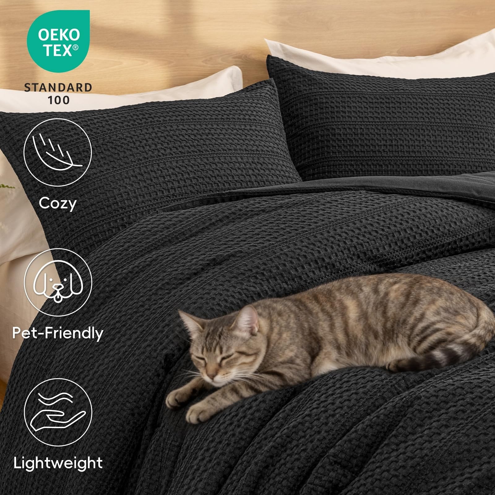 Twin size PHF Soft Waffle Comforter Set with breathable waffle weave fabric, designed for cozy and comfortable bedding.