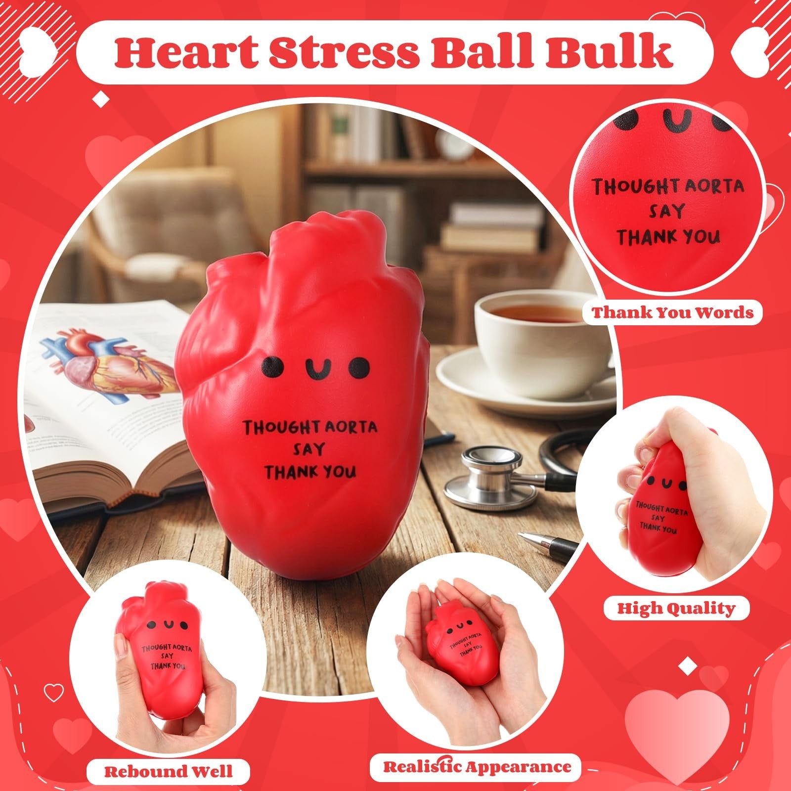 Gemscream funny cardiac stress balls for adults, motivational stress relievers, soft squishy rubber, vibrant colors, and playful design
